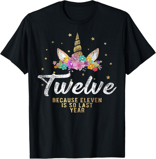 Unicorn Birthday Girl T Shirt For 12 Years Old Gift 12th T-Shirt - T-Shirt | Black