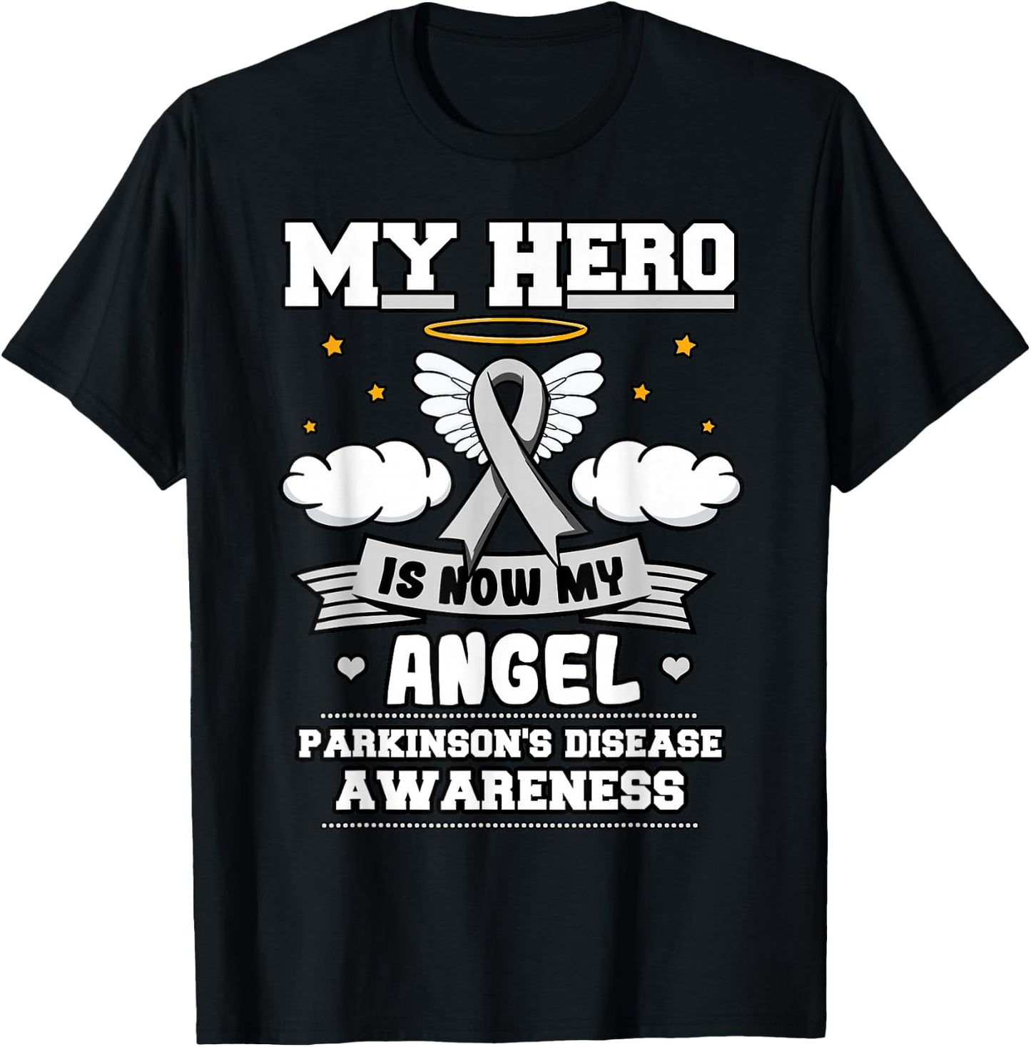 My Hero Is Now My Angel Parkinson's Depression Gray Clouds T-Shirt - T-Shirt | Black