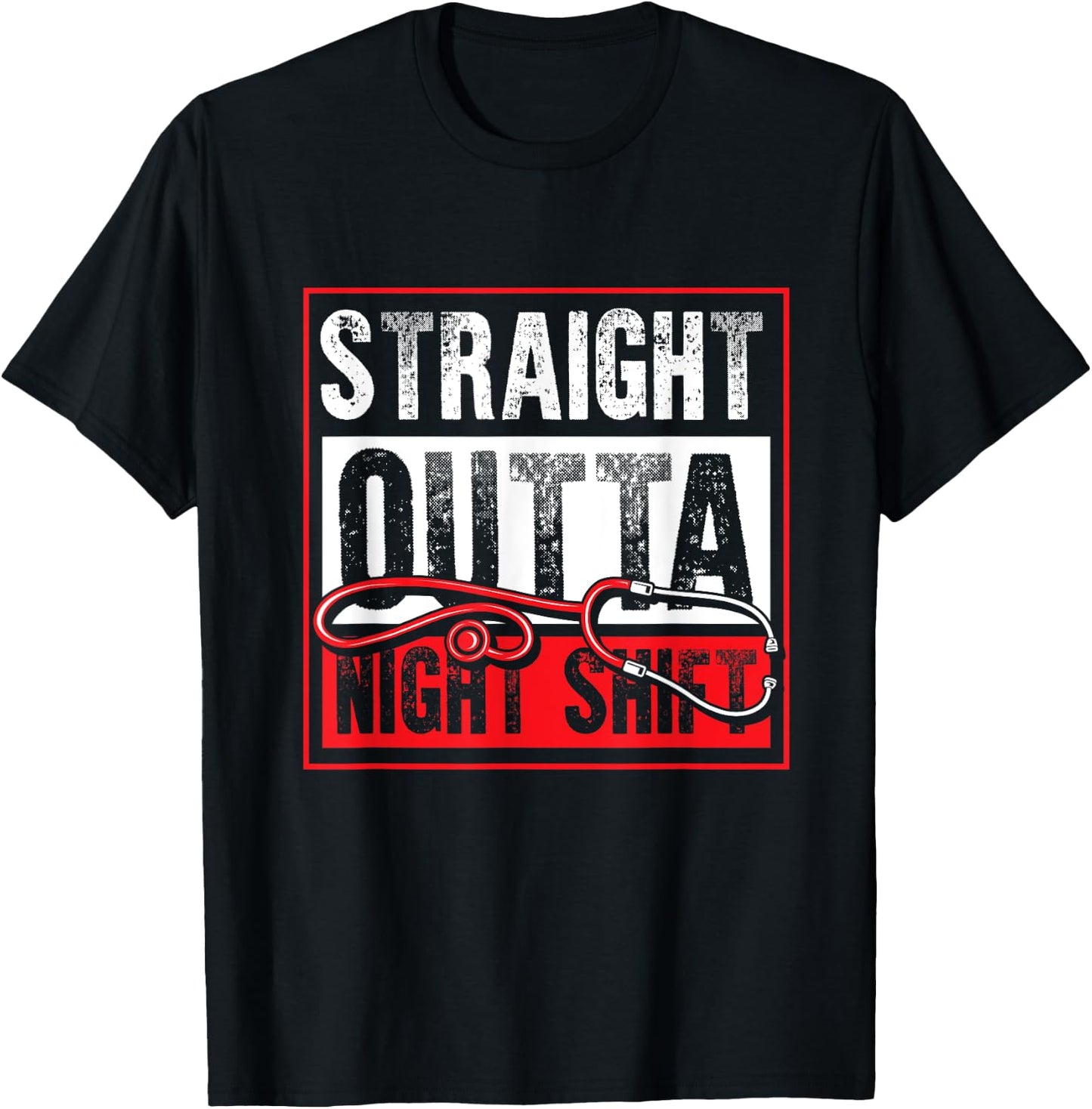 Funny Nursing Stethoscope Hospital Night Shift Medical Nurse T-Shirt - T-Shirt | Black