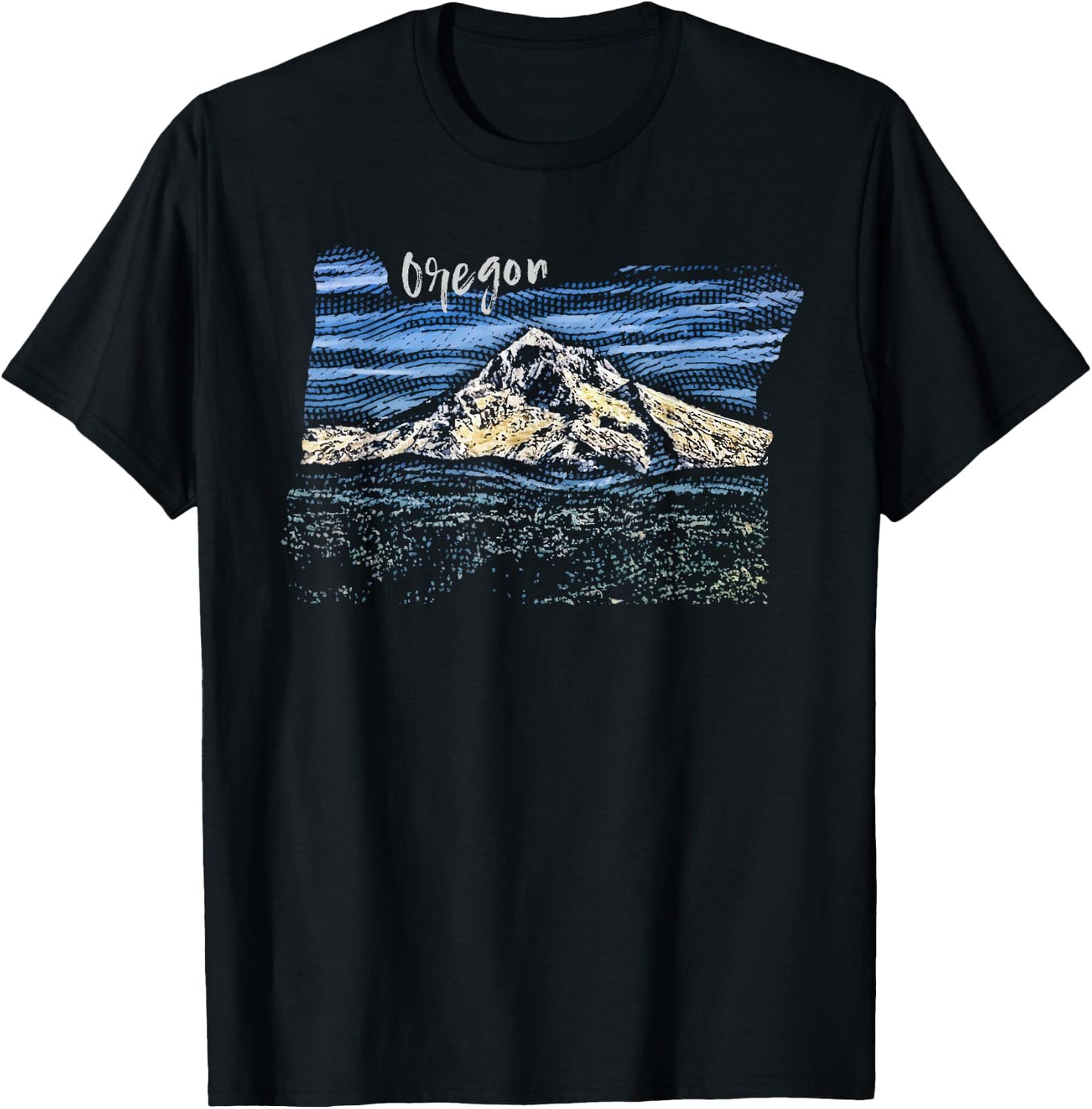 Mt. Hood Oregon Hand Drawn Engraving T-Shirt - T-Shirt | Black