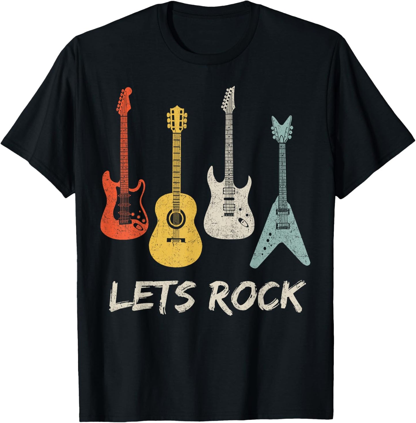 Lets Rock Rock n Roll Guitar Retro Gift Men Women Shirt T-Shirt - T-Shirt | Black