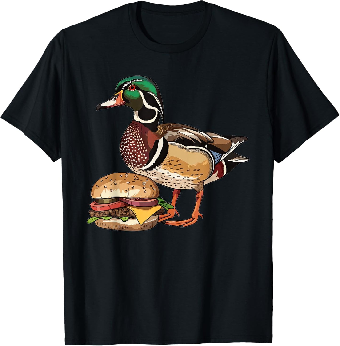 Wood Duck Eating A Hamburger T-Shirt - T-Shirt | Black