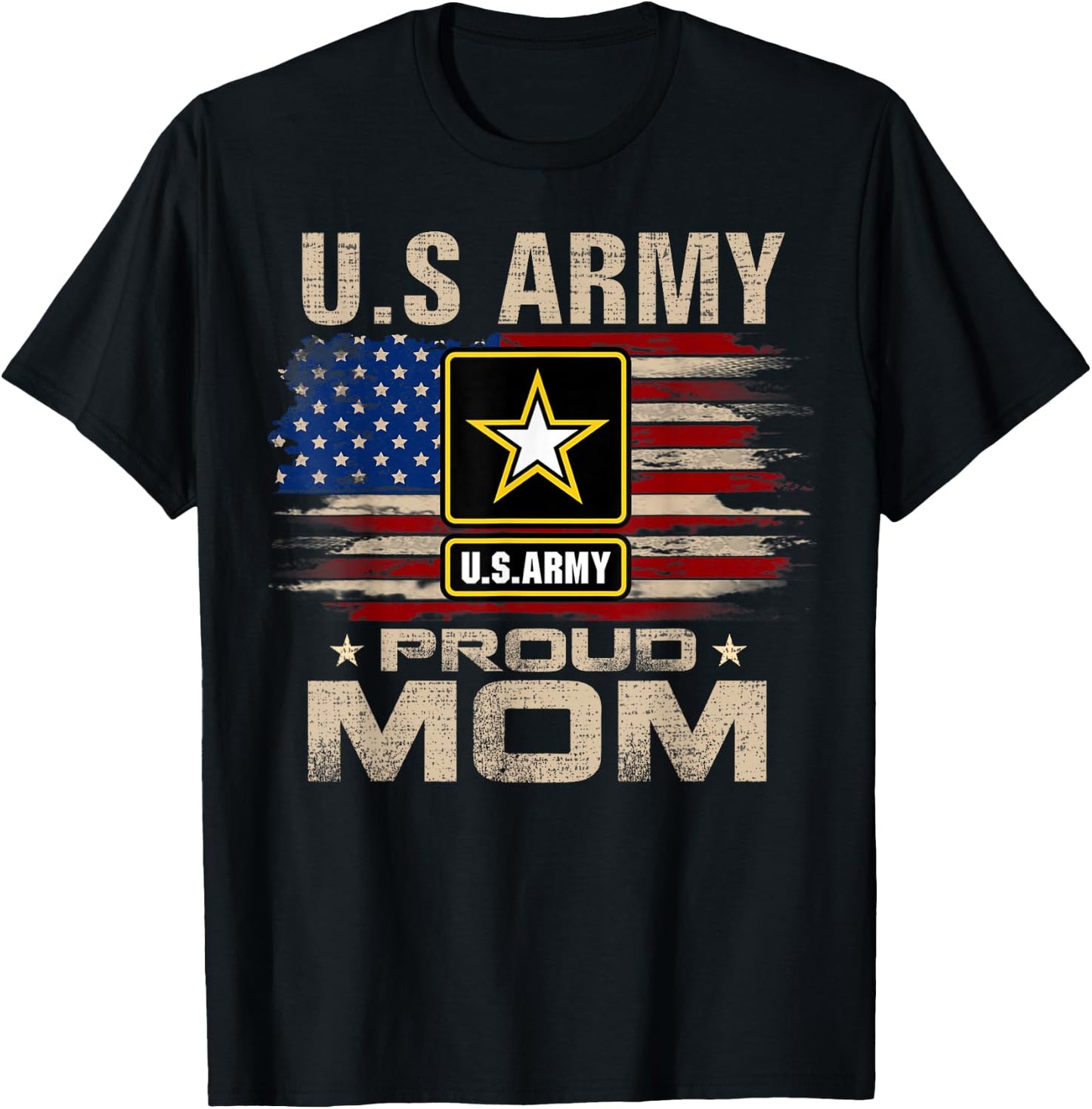Vintage U.S Army Proud Mom With American Flag T-Shirt - T-Shirt | Black
