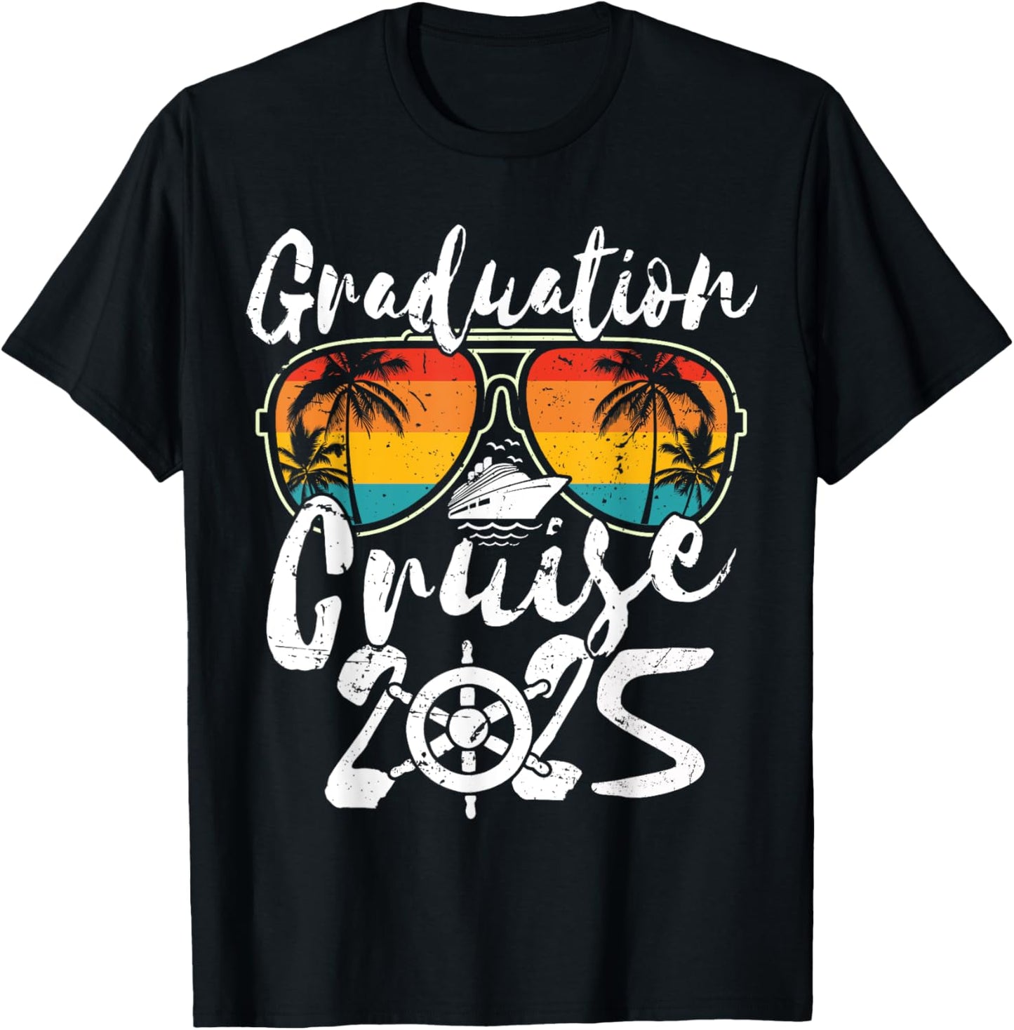 Senior Graduation Trip Cruise 2025 Retro Ship Party Cruise T-Shirt - T-Shirt | Black
