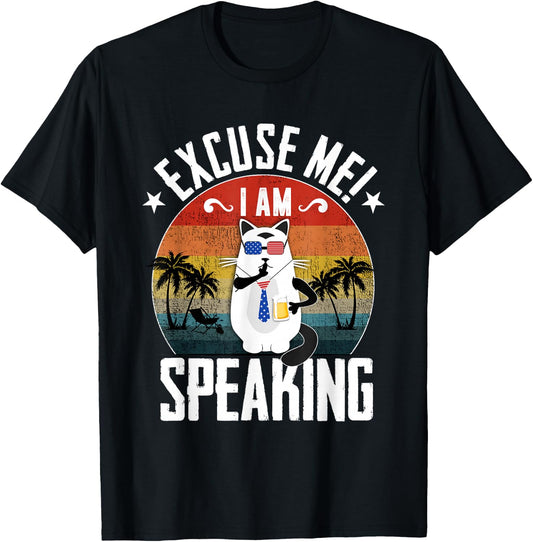 Excuse Me I'm speaking Funny Vintage Cat Kamala harris T-Shirt - T-Shirt | Black