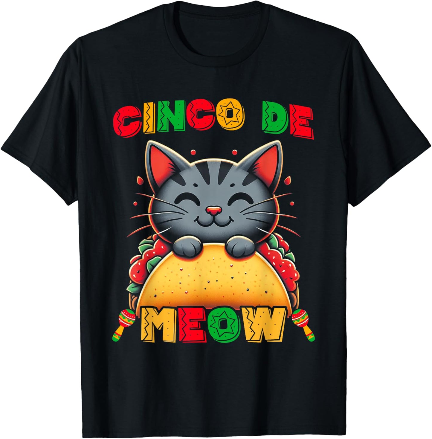 Cinco De Meow Funny Cinco De Mayo Cat Men Women Kids T-Shirt - T-Shirt | Black