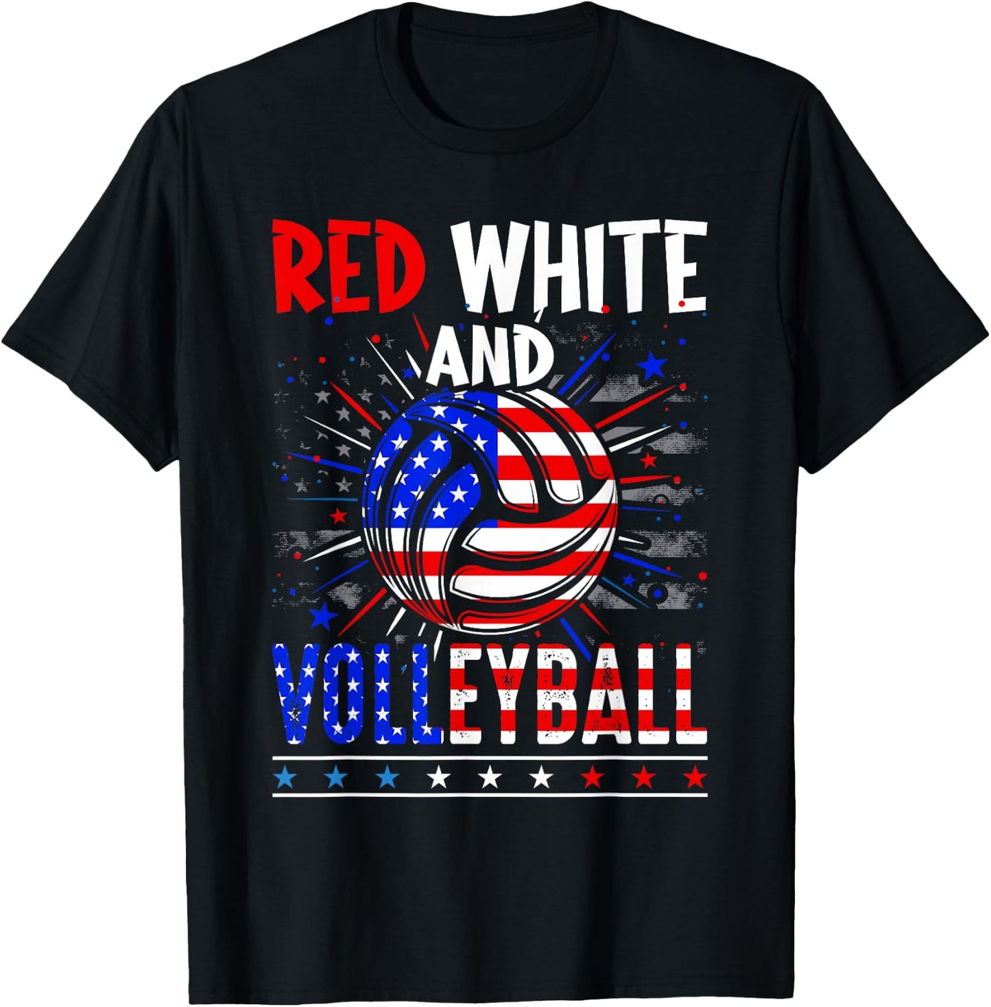 Red White And Volleyball 4th Of July American Flag Player T-Shirt - T-Shirt | Black