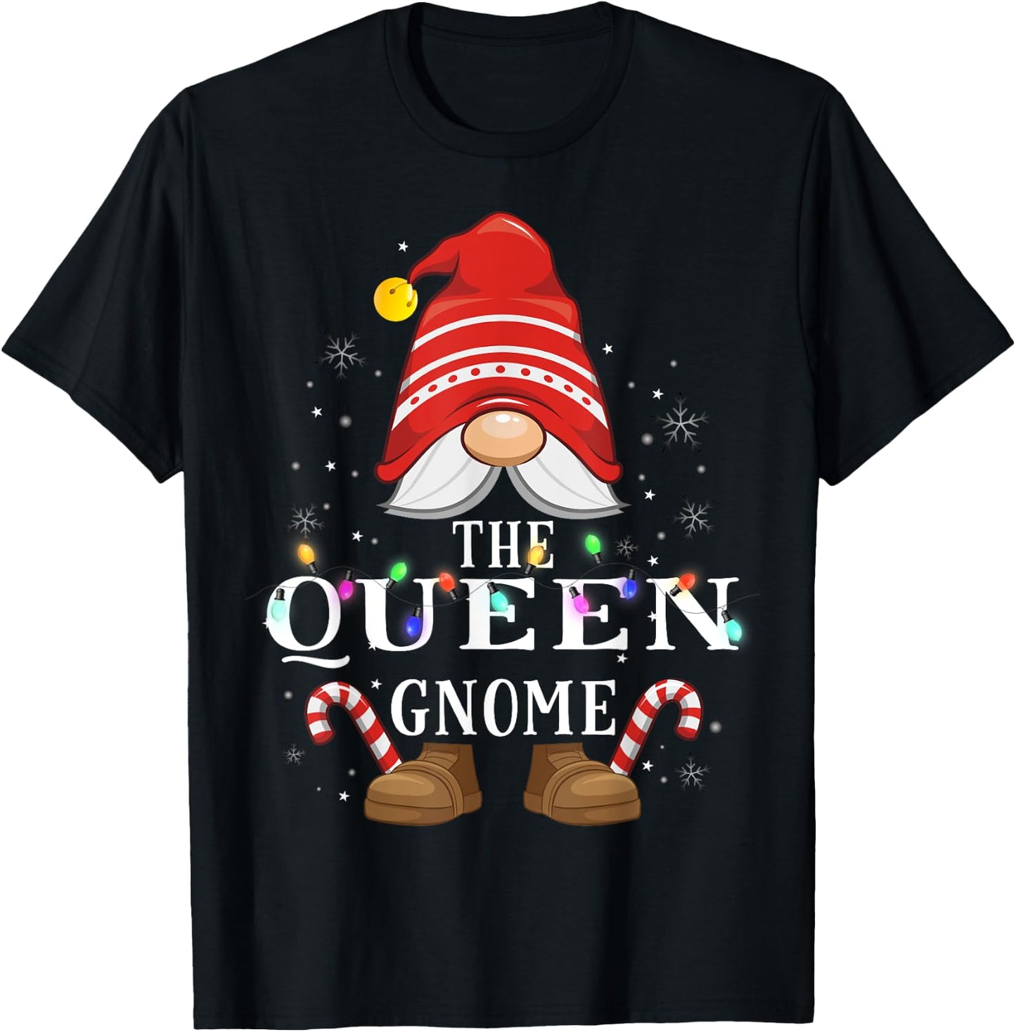 The Queen Gnome Family Christmas Pajama Party T-Shirt - T-Shirt | Black