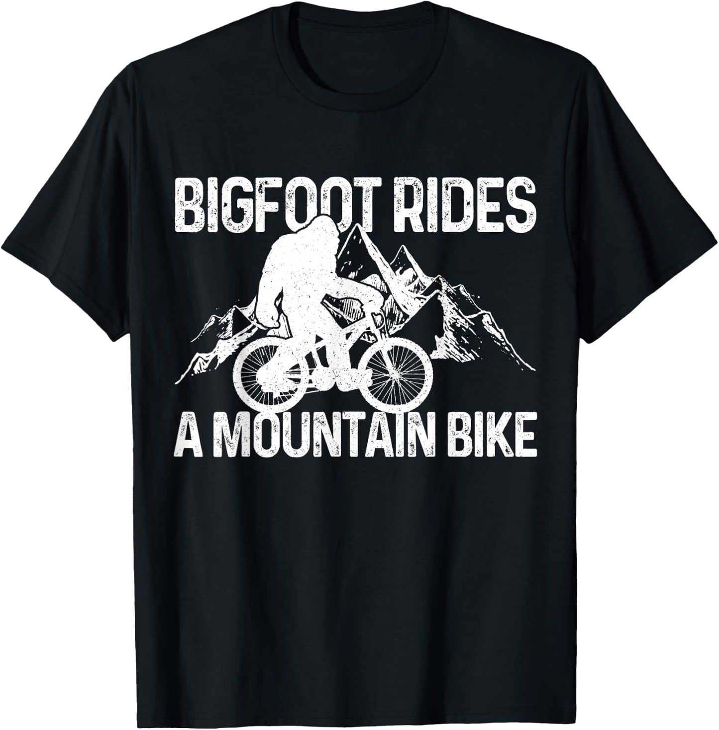 Bigfoot Rides A Mountain Bike Funny MTB Biking Biker Gift T-Shirt - T-Shirt | Black