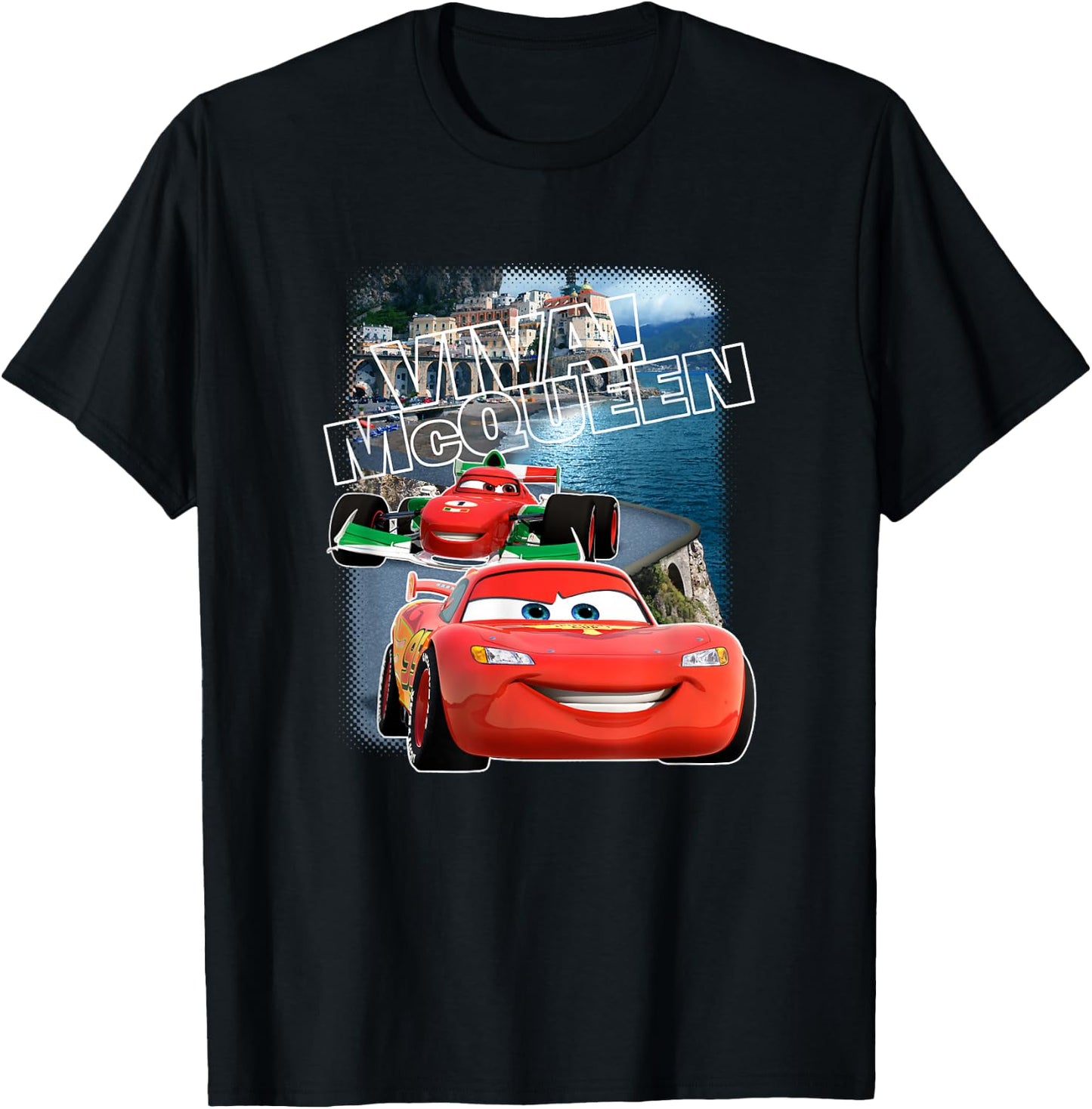 Disney Pixar Cars 2 Viva McQueen Italy Race Poster T-Shirt - T-Shirt | Black