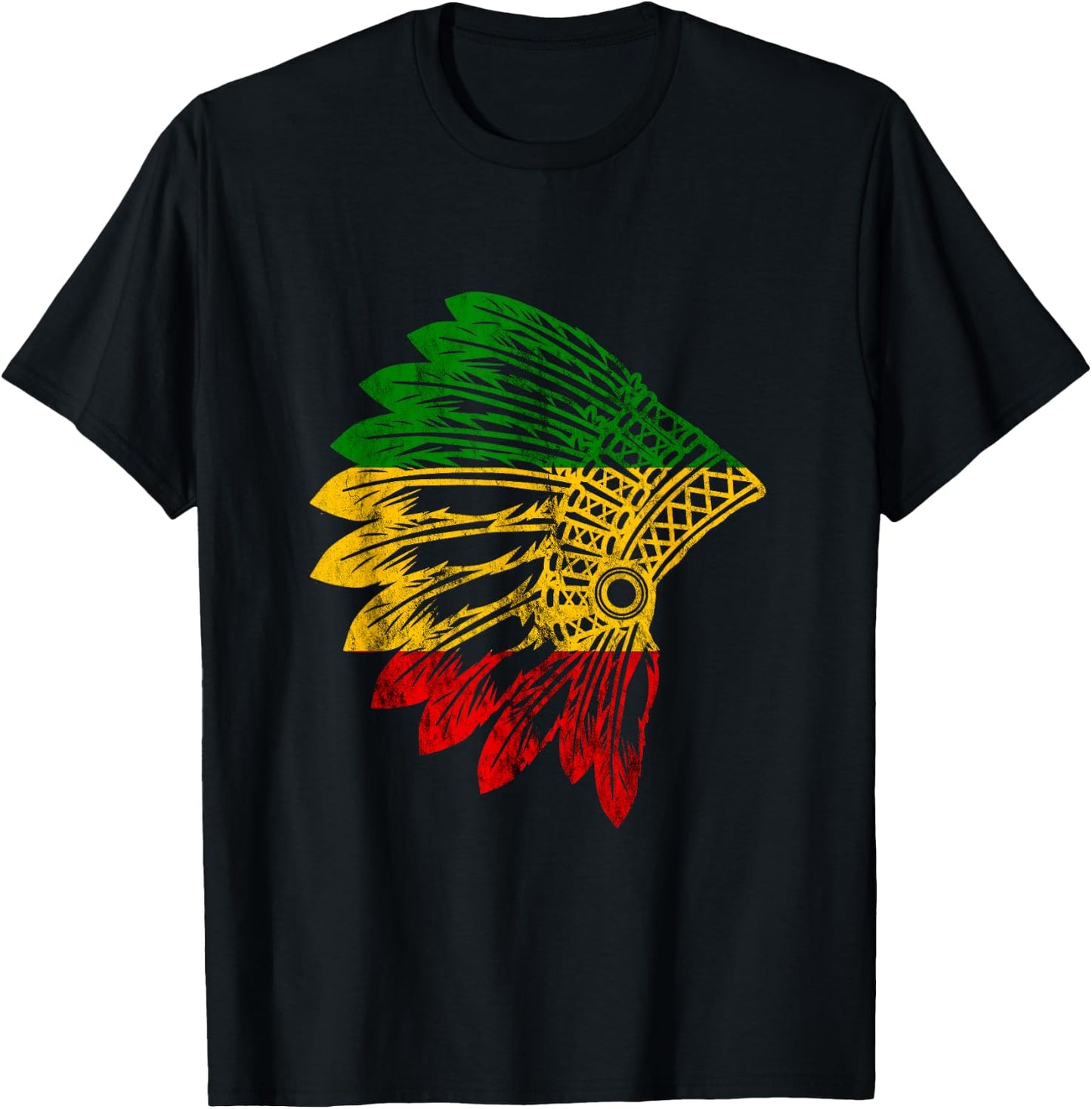 Rasta Reggae Indian Chief Costume Hippie Rastafari T-Shirt - T-Shirt | Black