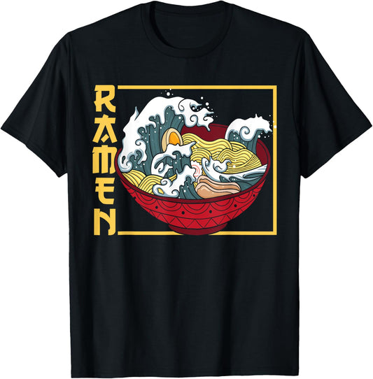 The Great Wave Off Kanagawa Ramen Eater Japanese Noodle Soup T-Shirt - T-Shirt | Black