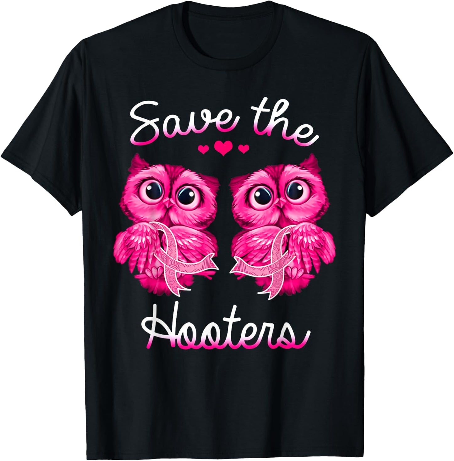 Owl Breast Cancer Awareness Save The Hooters T-Shirt - T-Shirt | Black