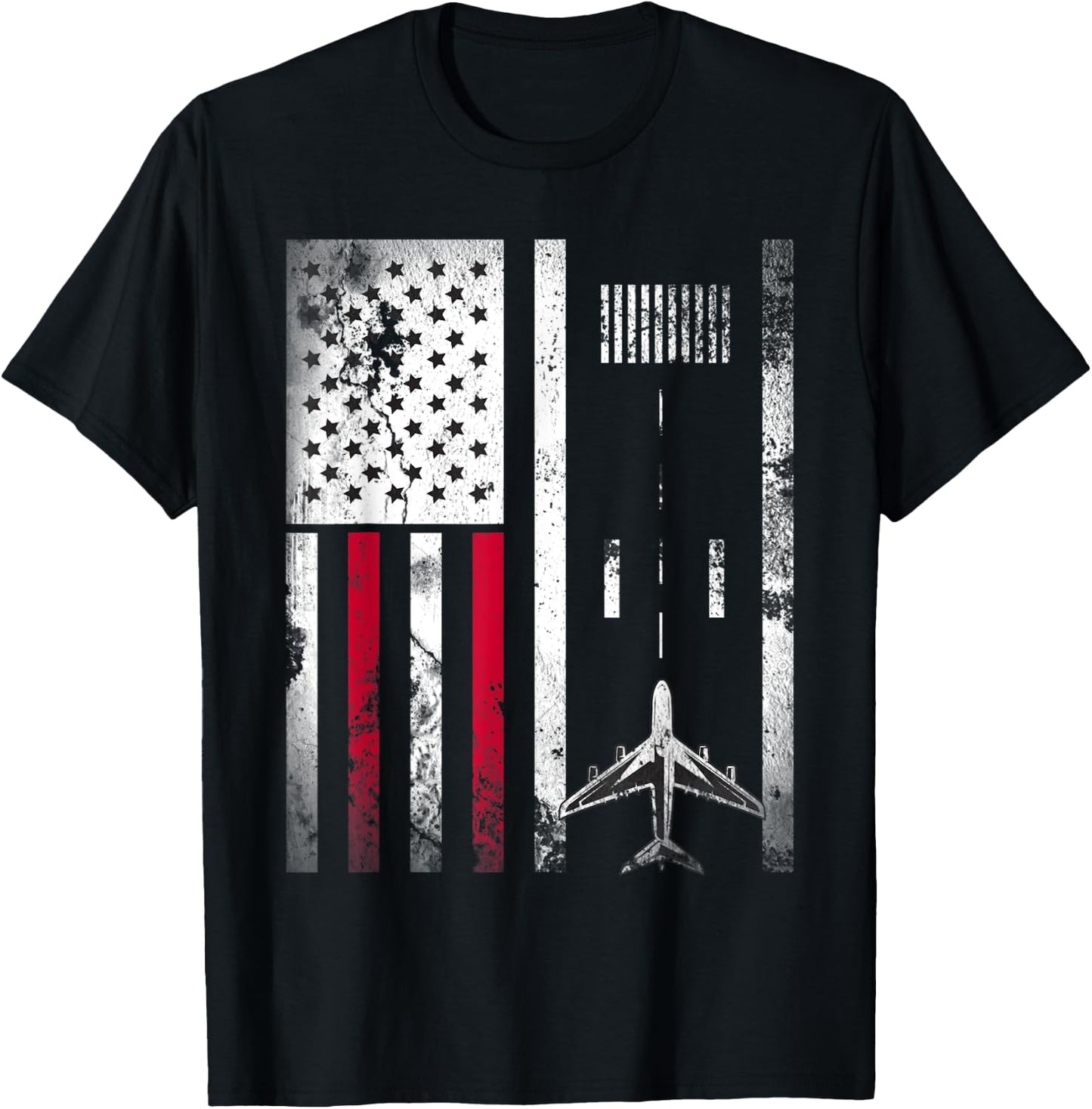Vintage Airplane USA Flag Aviation Gift Pilot Veteran Men T-Shirt - T-Shirt | Black
