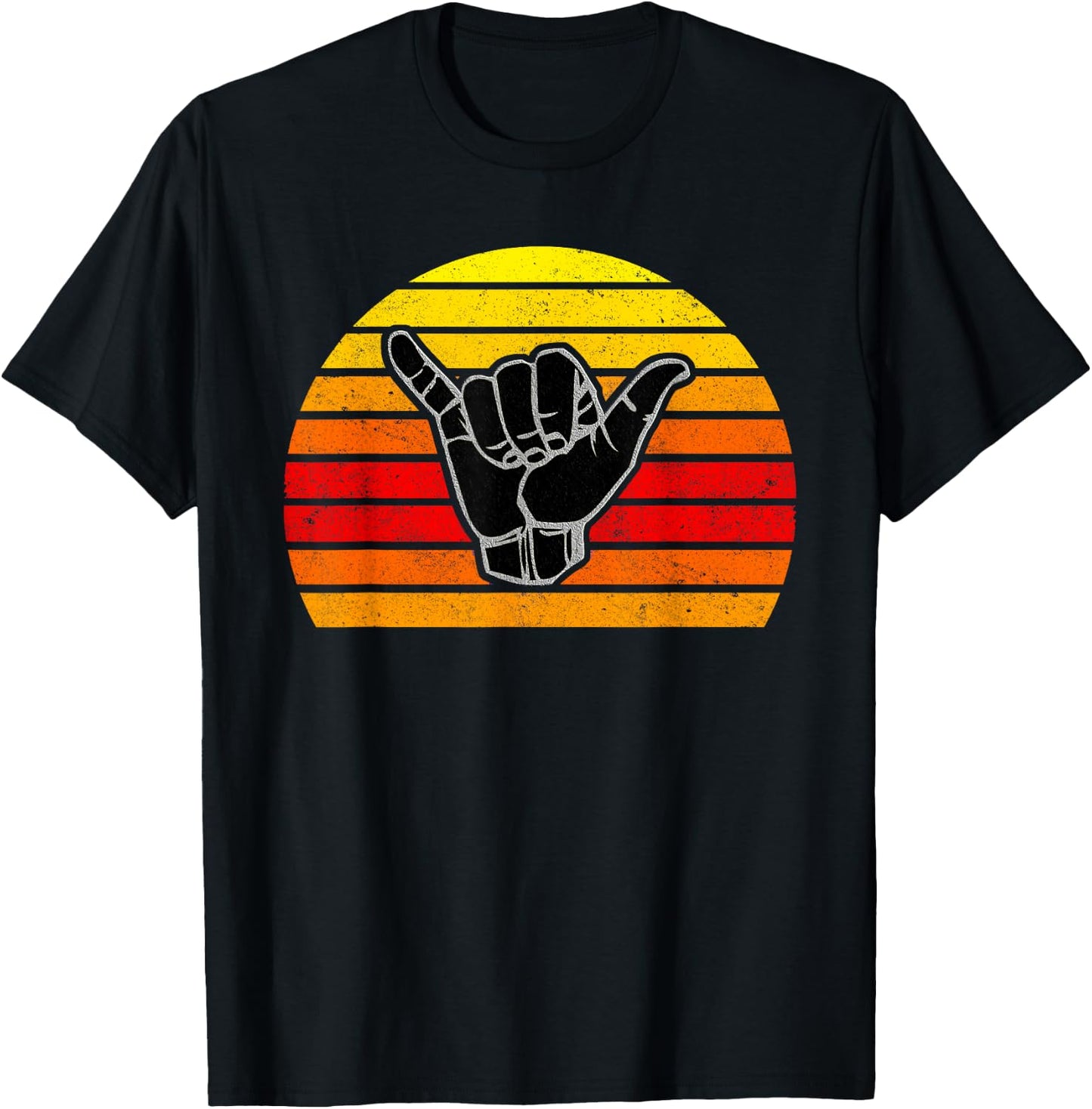Retro Shaka & Surf Sign - Cool Vintage Surfer / Surfing Gift T-Shirt - T-Shirt | Black