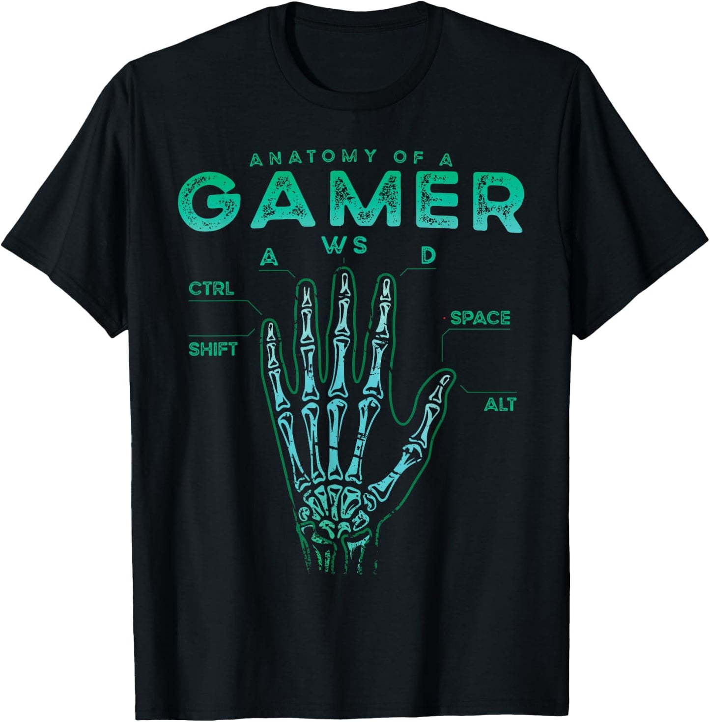 Gamer Anatomy Shirt Skeleton Hand Gaming Video Game T-Shirt - T-Shirt | Black
