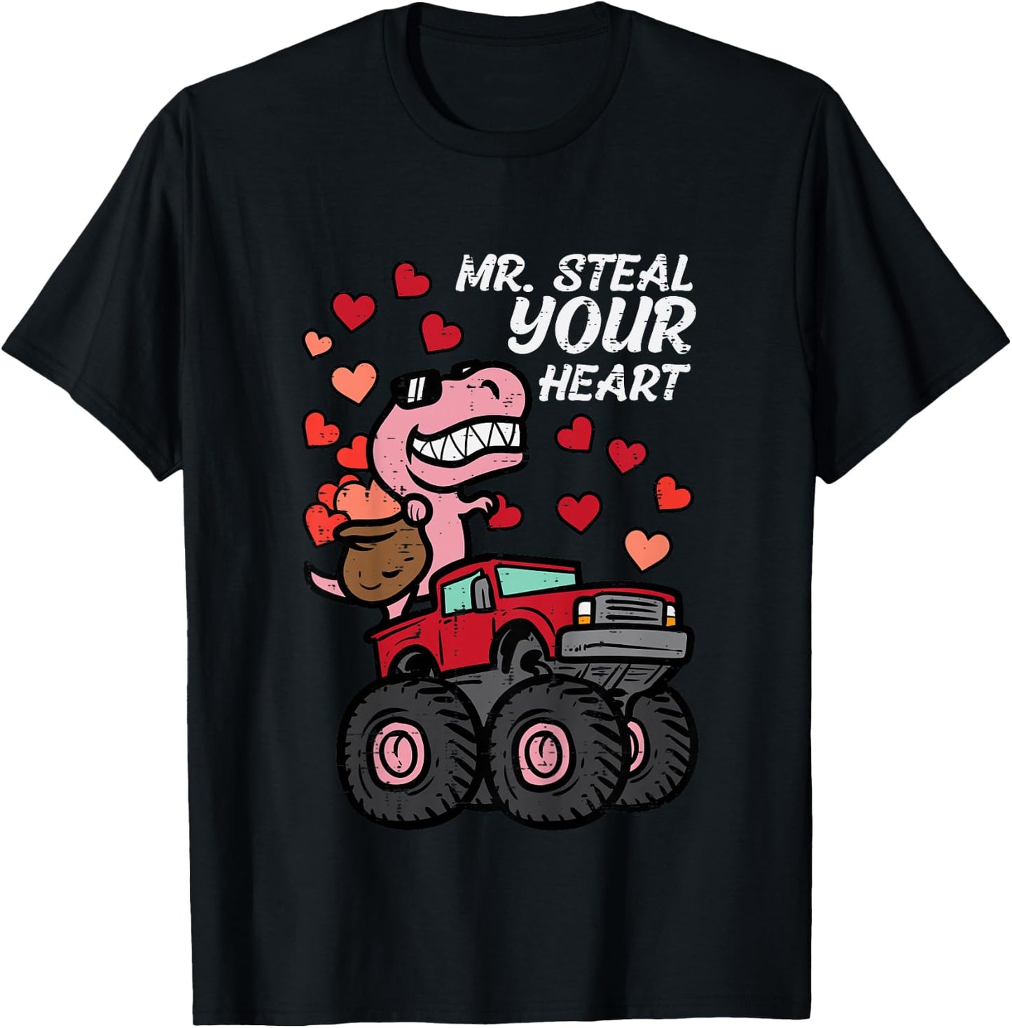 Kids Mr Steal Your Heart Monster Truck Valentines Day Toddler Boy T-Shirt - T-Shirt | Black