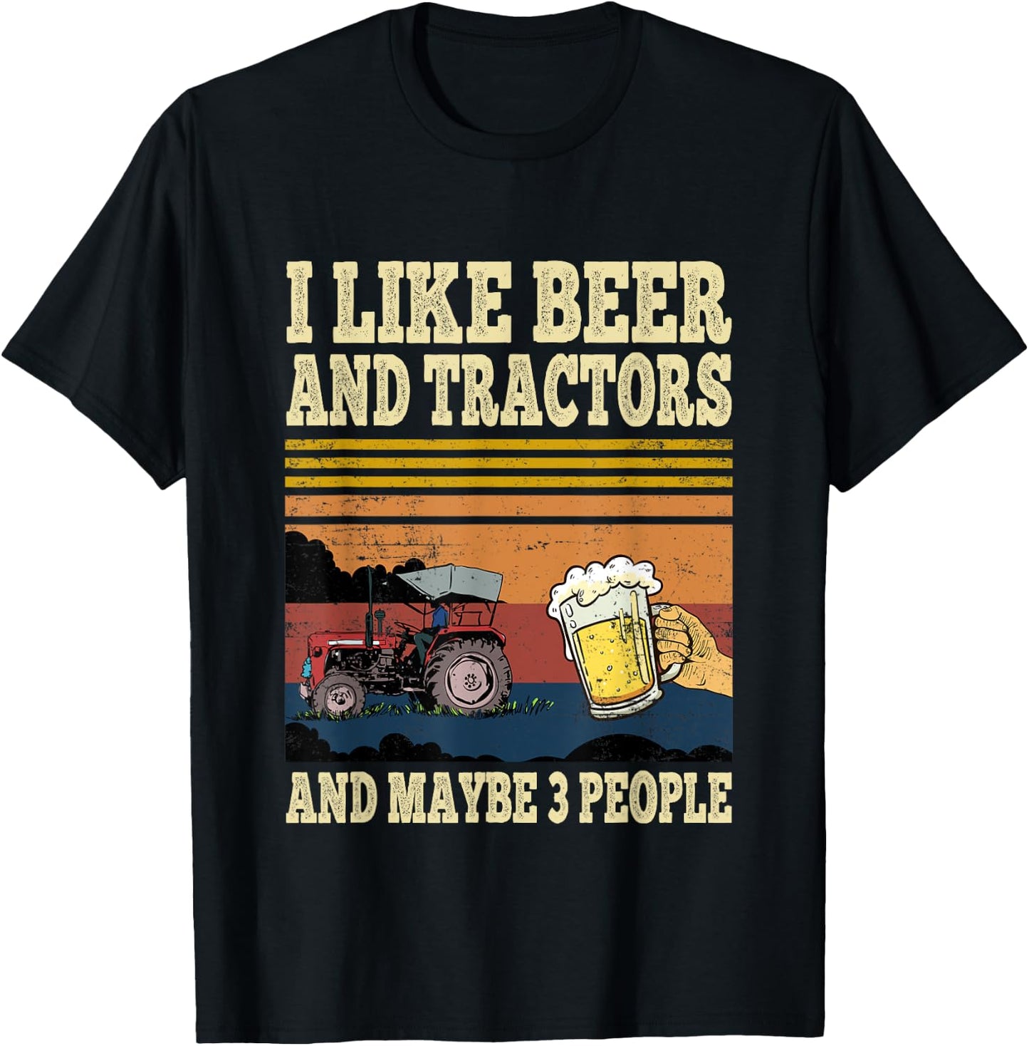 I Like Beer Tractors and Maybe 3 People Funny farmer Vintage T-Shirt - T-Shirt | Black