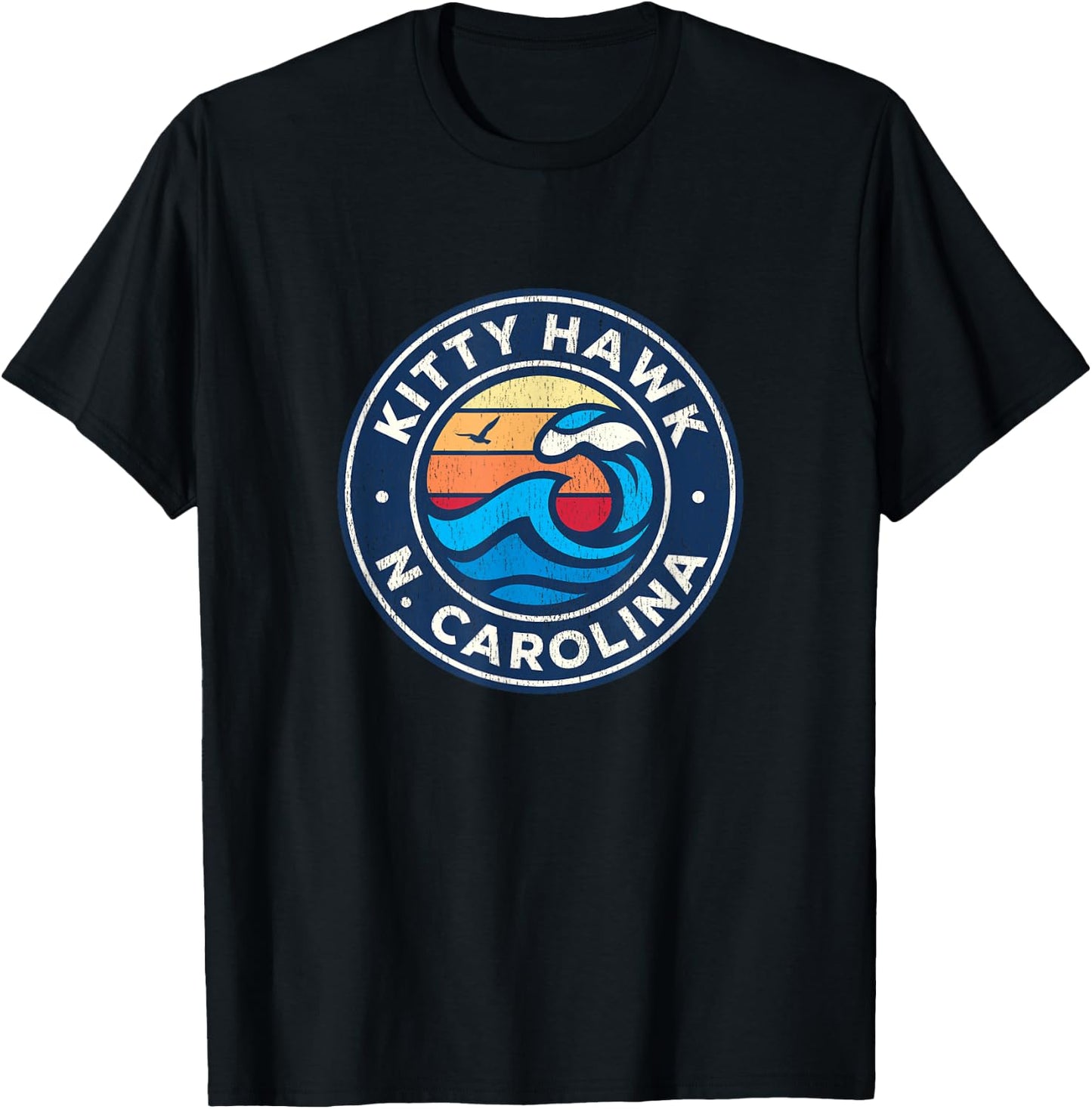 Kitty Hawk North Carolina NC Vintage Nautical Waves Design T-Shirt - T-Shirt | Black