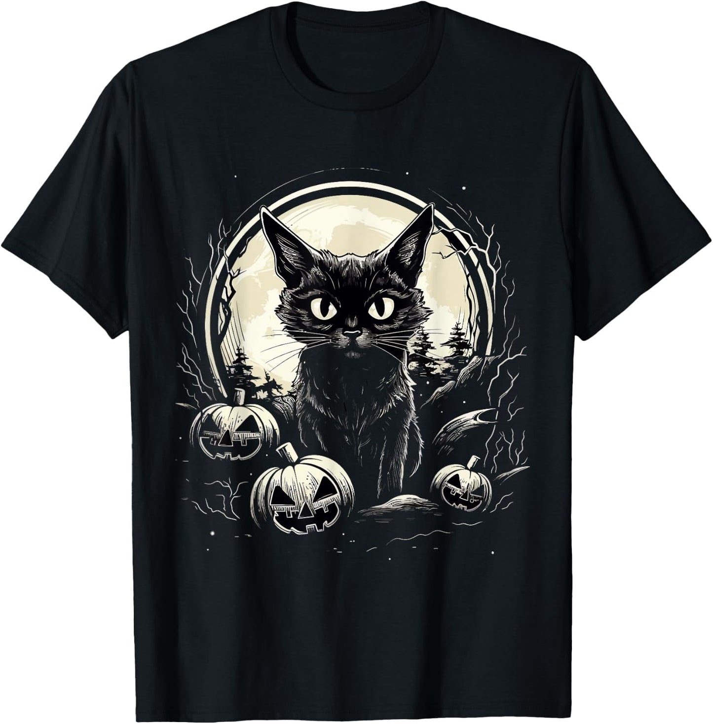 Halloween Black Cat Witch Pumpkins Men Women Kids Black T-Shirt - T-Shirt | Black