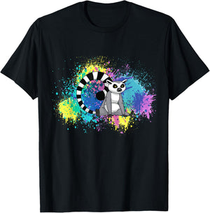 Lemur Funny Lemur Lover Abstract Color Madagascar Animal T-Shirt - T-Shirt | Black