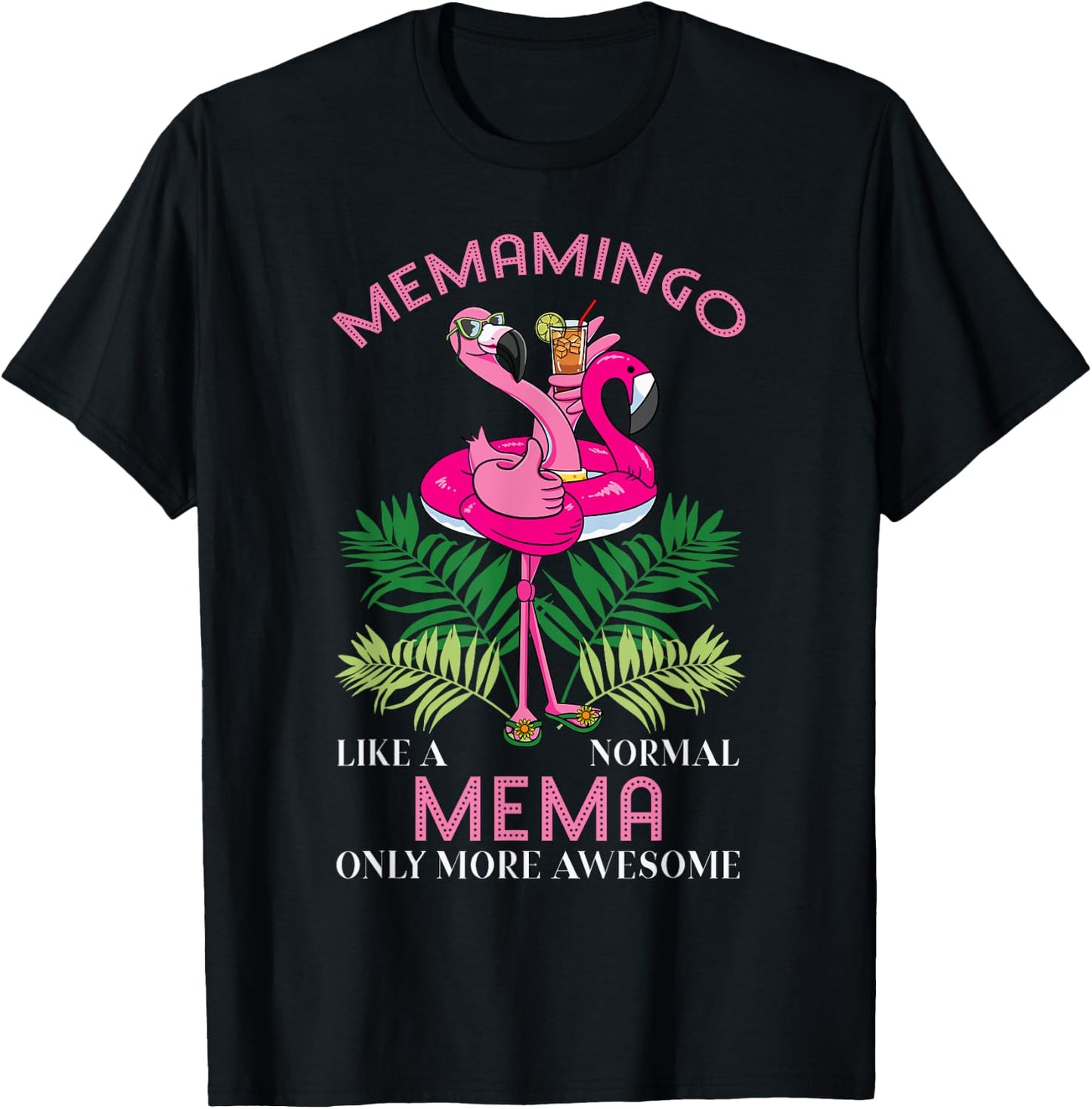 Memamingo Mema Flamingo Lover Grandma Grandmother Grandmommy T-Shirt - T-Shirt | Black