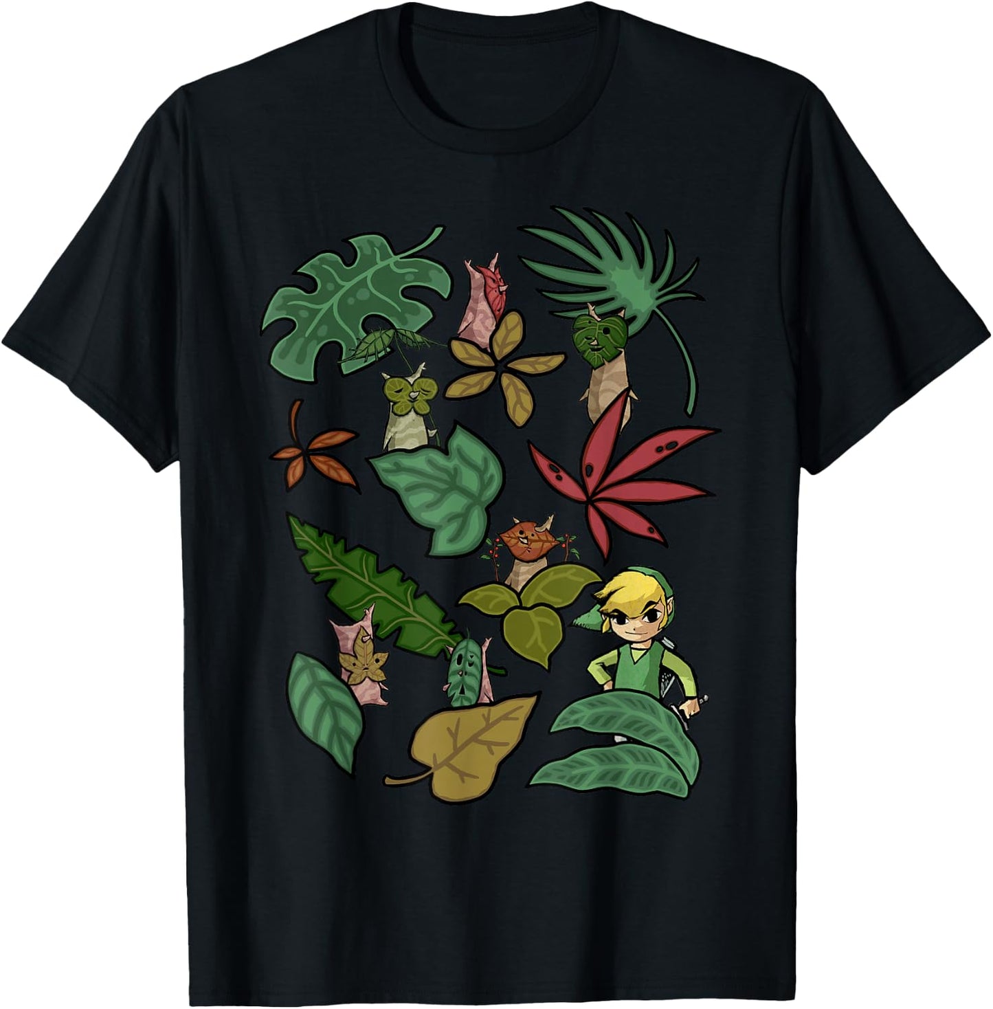 The Legend of Zelda: The Wind Waker Link Plant Life Jumble T-Shirt - T-Shirt | Black