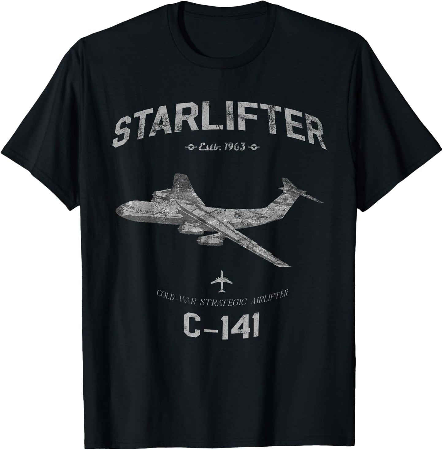 C-141 Starlifter Airplane Estb 1963 Vintage Style Pilot T-Shirt - T-Shirt | Black