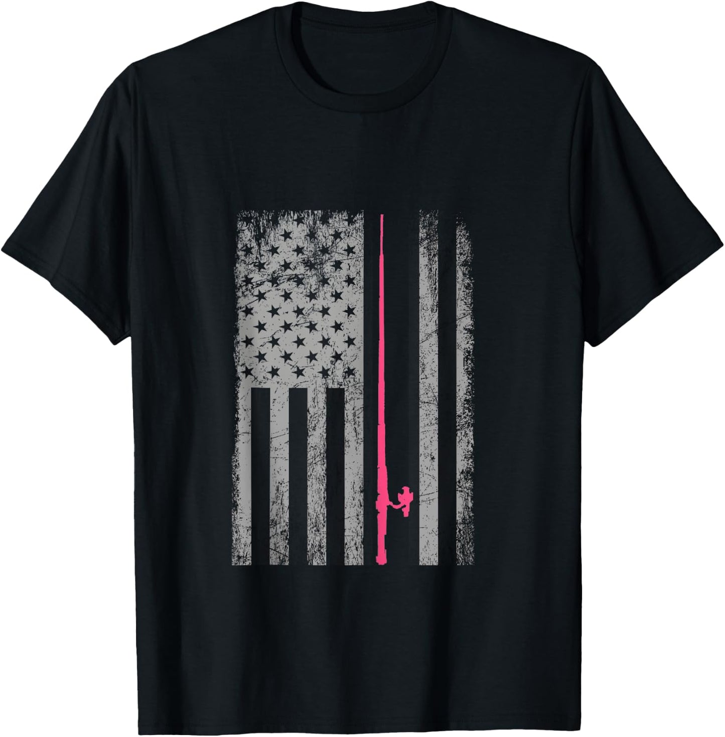 Pink Camo American Flag Fishing Shirt Women Bass Fishing T-Shirt - T-Shirt | Black