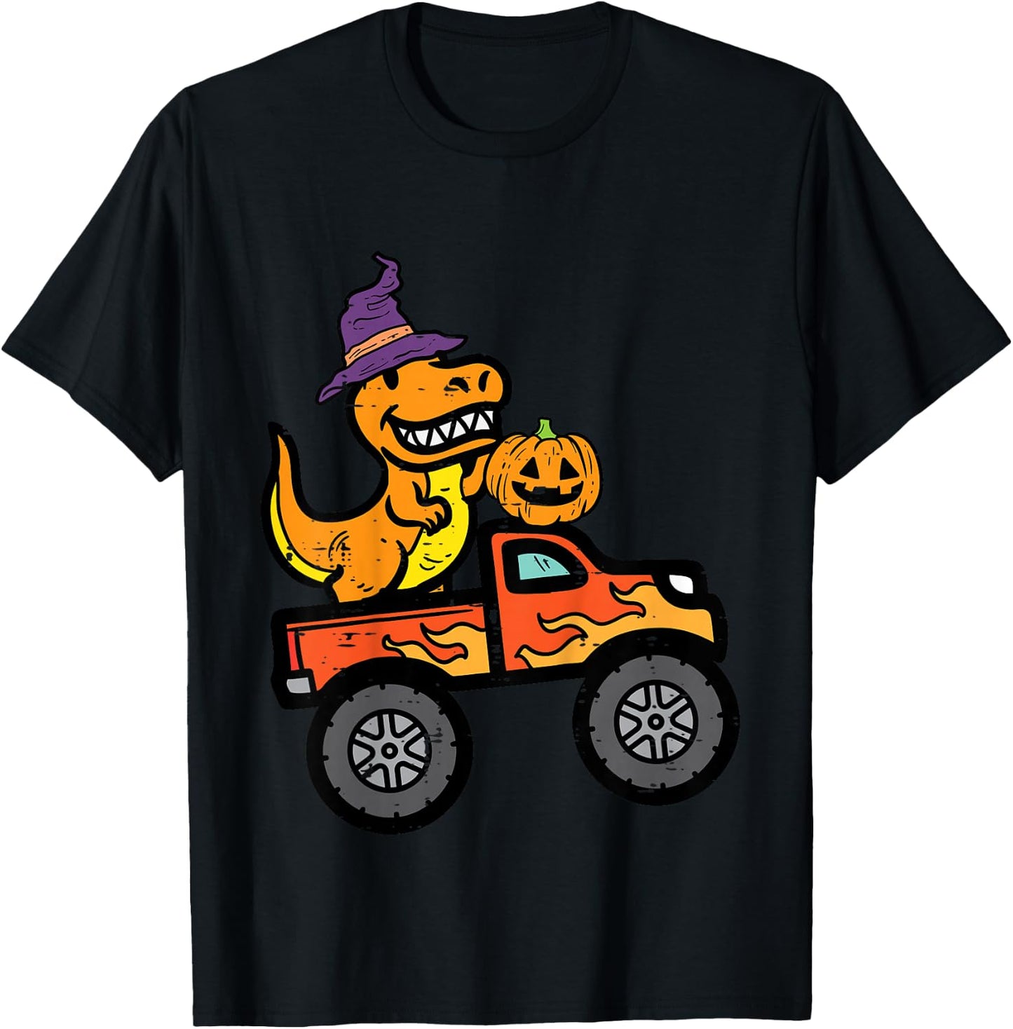 Kids Halloween Monster Truck Dino Trex Costume Boys Kids Toddler T-Shirt - T-Shirt | Black