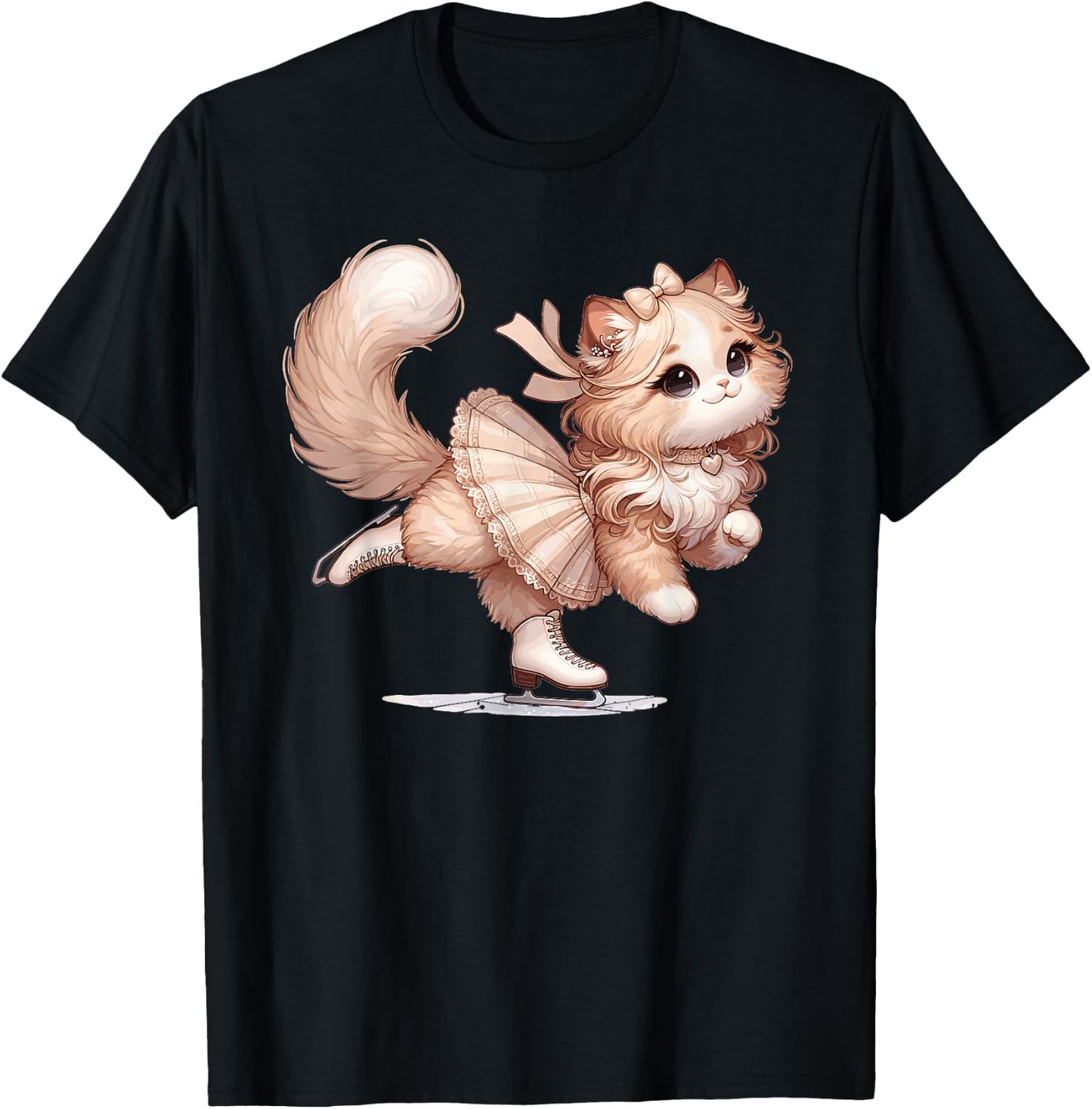 Girl Who Loves Cats And Ice Skating Cat Ice Skating T-Shirt - T-Shirt | Black