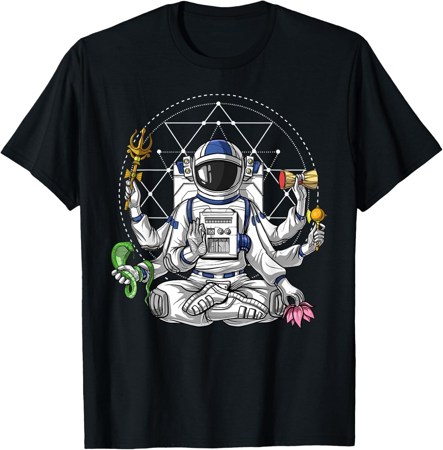 Psychedelic Astronaut Shiva Hindu God Spiritual Meditation T-Shirt - T-Shirt | Black