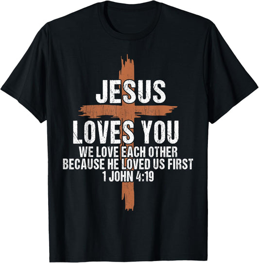 Men Jesus Loves You Christian I You Me Women Teen Father God T-Shirt - T-Shirt | Black