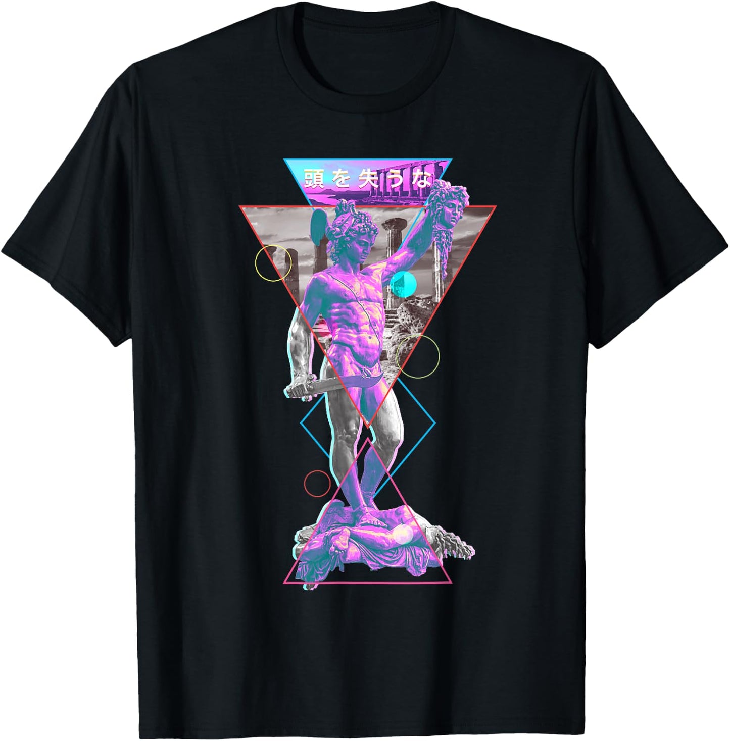 Perseus and Medusa Vaporwave Aesthetic 1980s Art Japanese T-Shirt - T-Shirt | Black