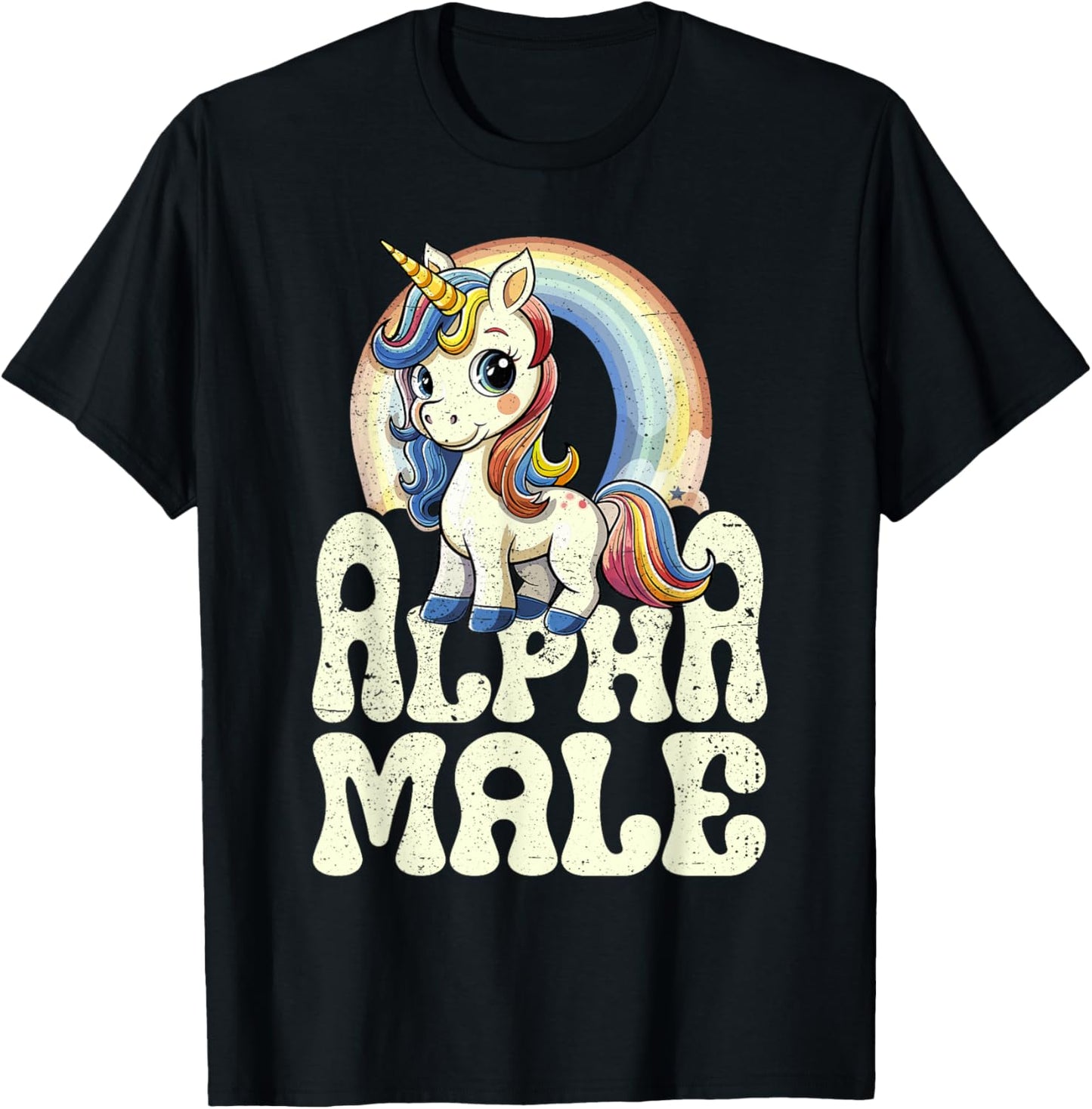 Alpha Male Unicorn Funny Sarcastic Ironic Weird Y2K Humor T-Shirt - T-Shirt | Black