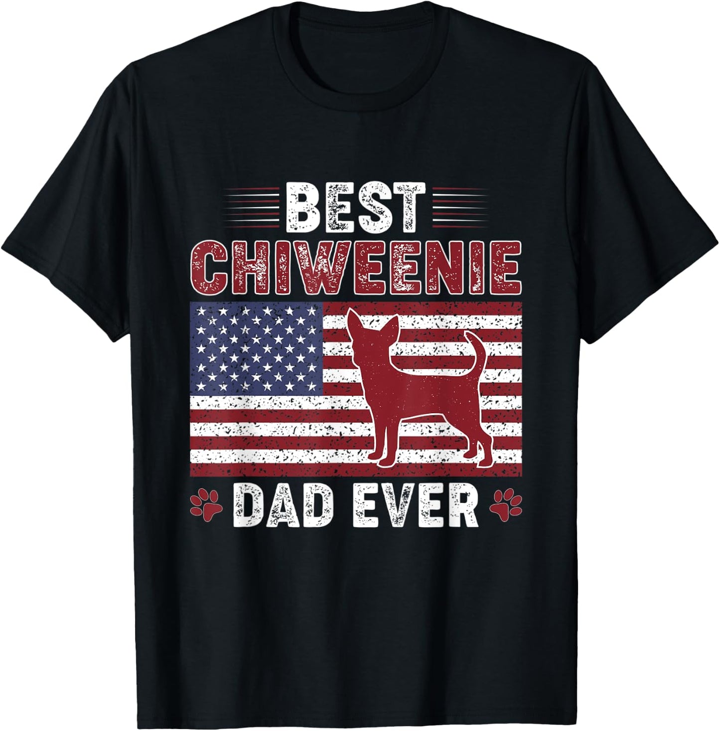 Best CHIWEENIE Dad Ever American flag Dog Dad T-Shirt - T-Shirt | Black
