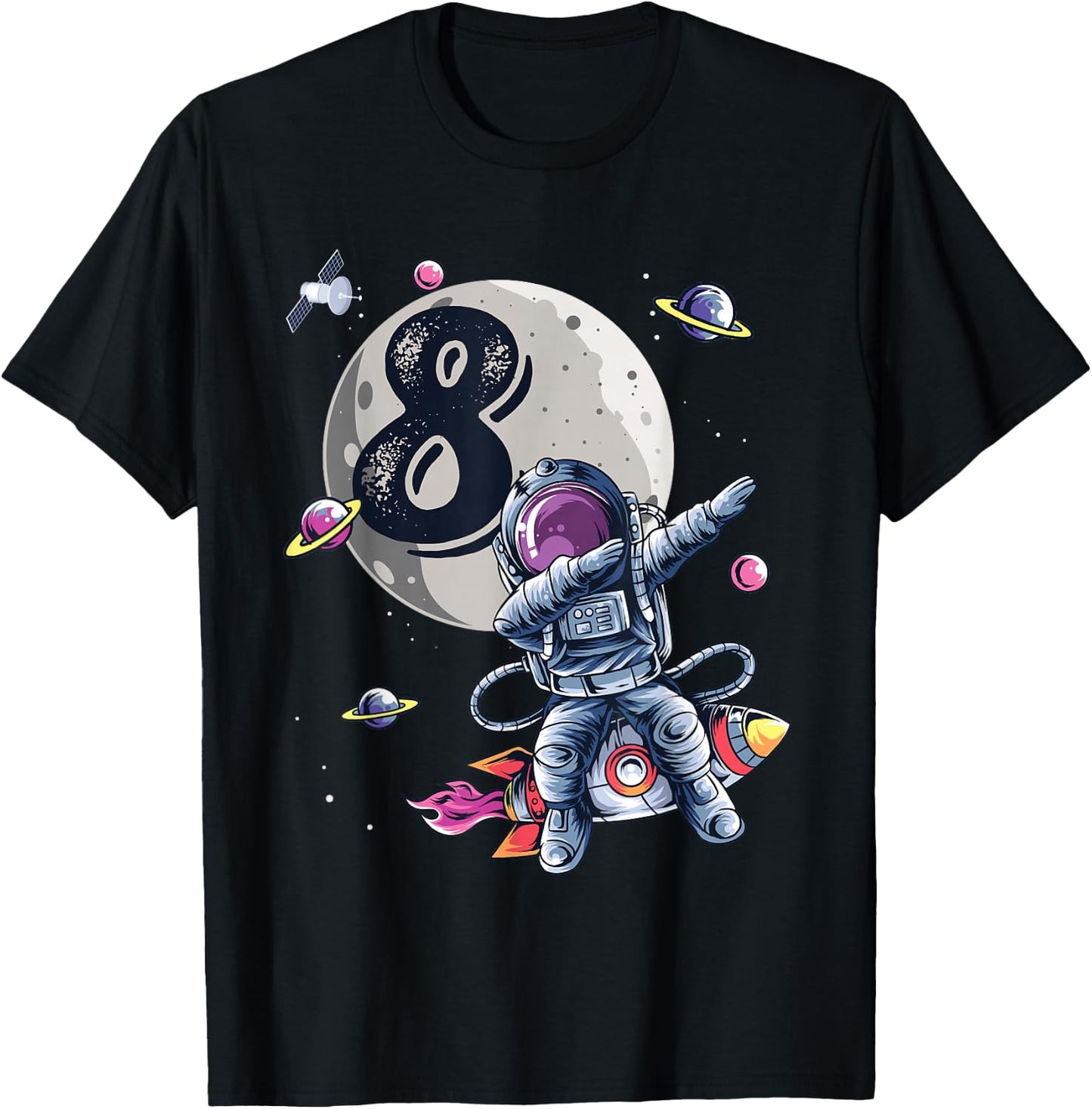 8 Years Old Birthday Boy Astronaut Gifts Space 8th B-Day T-Shirt - T-Shirt | Black