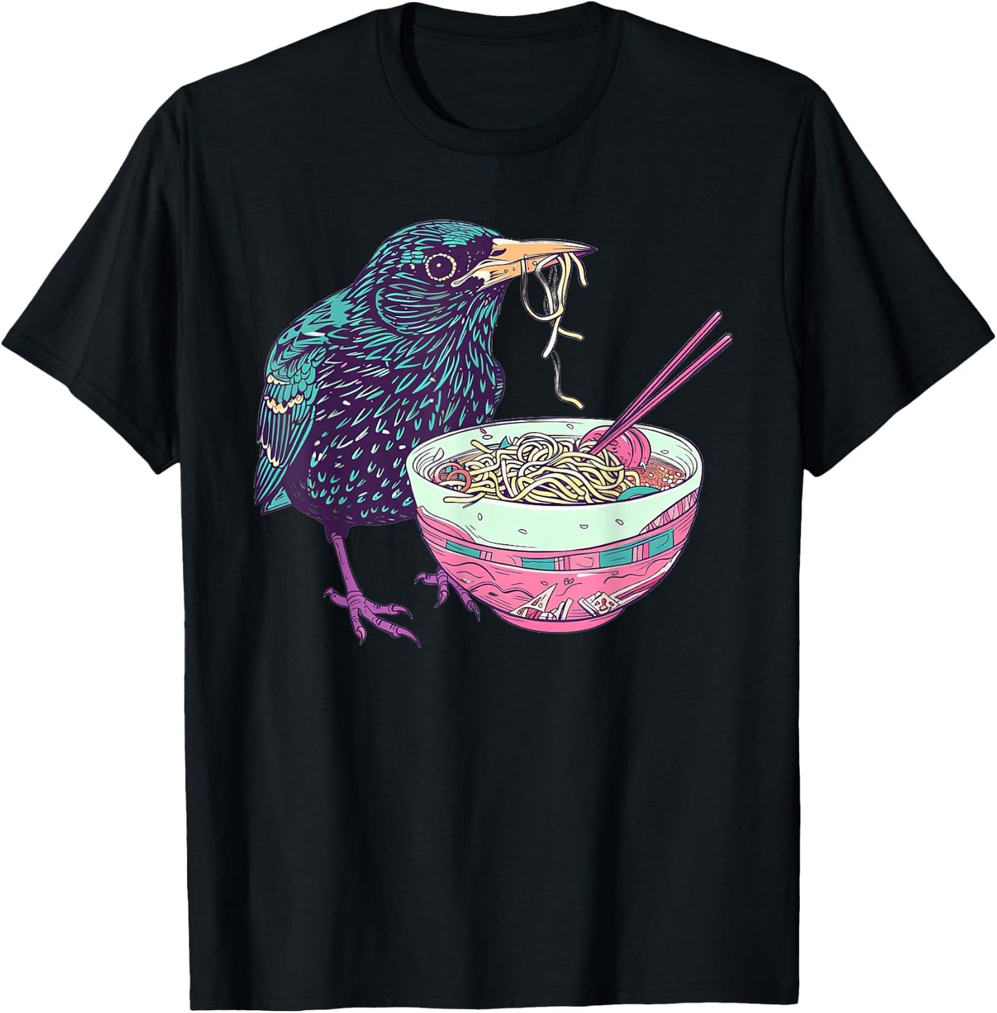 Starling Eating Ramen T-Shirt - T-Shirt | Black