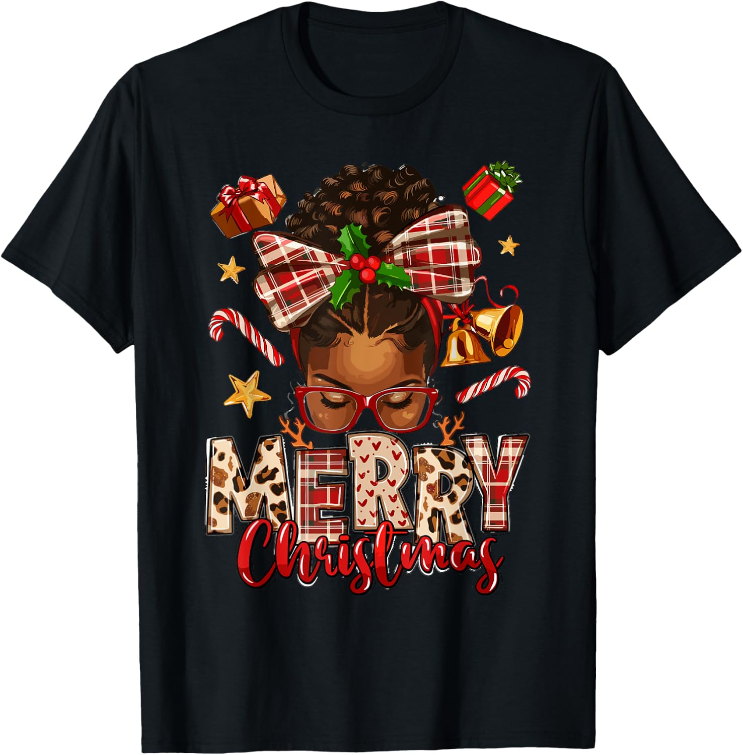 African American Christmas African Black Women Mom Xmas T-Shirt - T-Shirt | Black