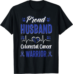 proud Husband colorectal colon cancer warrior awareness T-Shirt - T-Shirt | Black