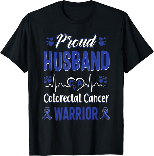 proud Husband colorectal colon cancer warrior awareness T-Shirt - T-Shirt | Black