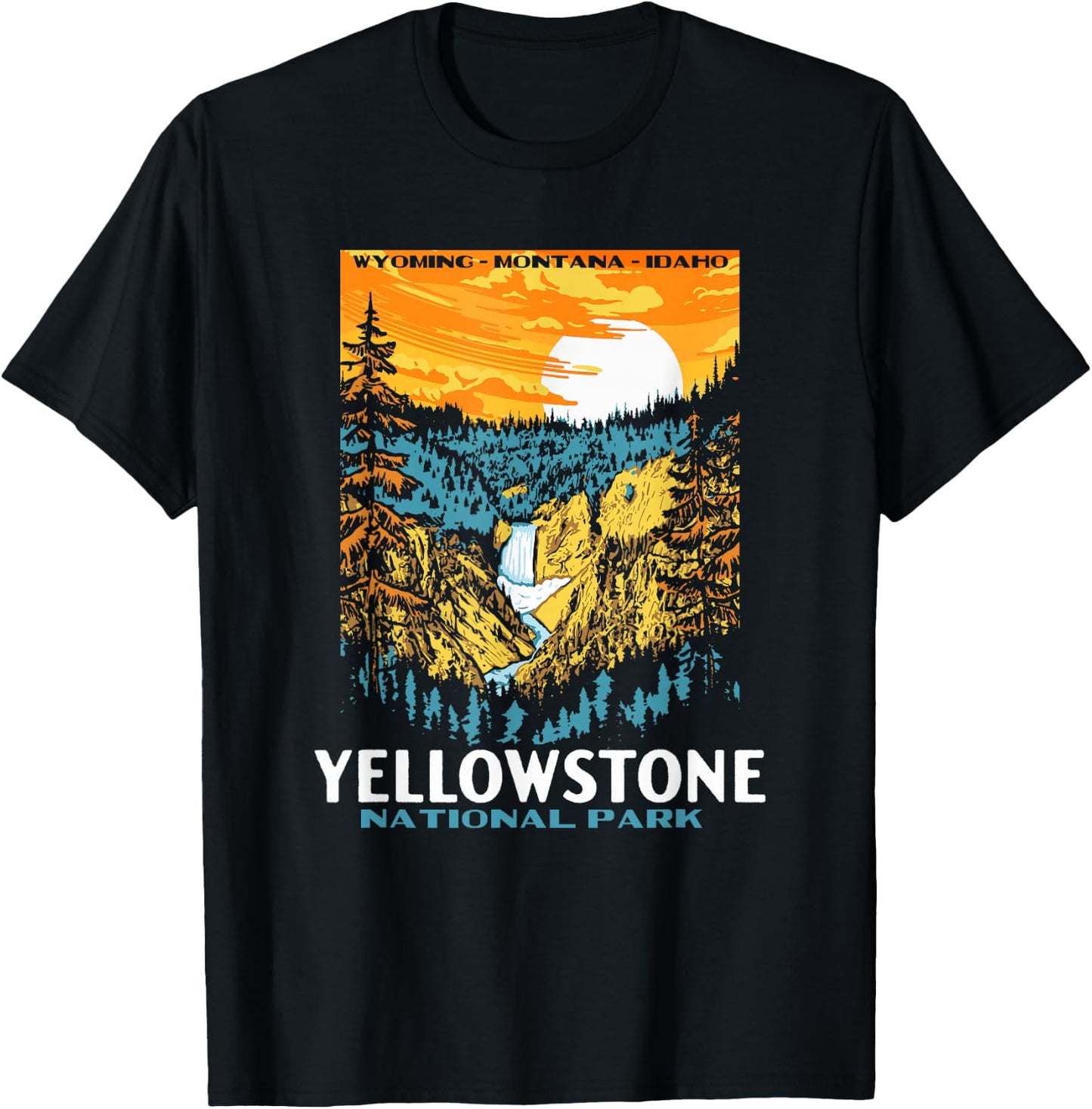 Retro Yellowstone National Park WPA Style Lower Falls T-Shirt - T-Shirt | Black