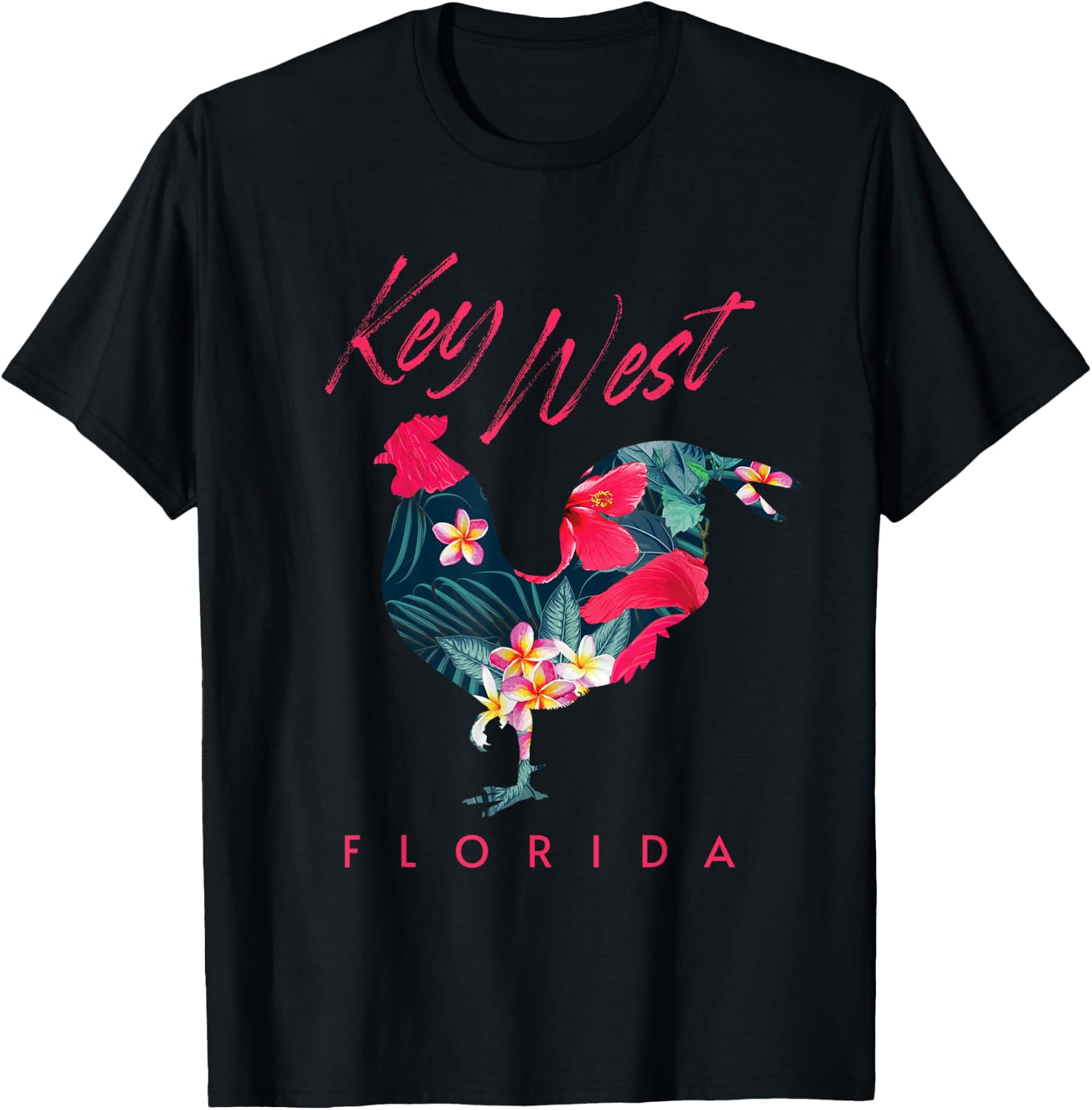 Key West Florida Chicken Lover Flower Hibiscus Souvenir T-Shirt - T-Shirt | Black