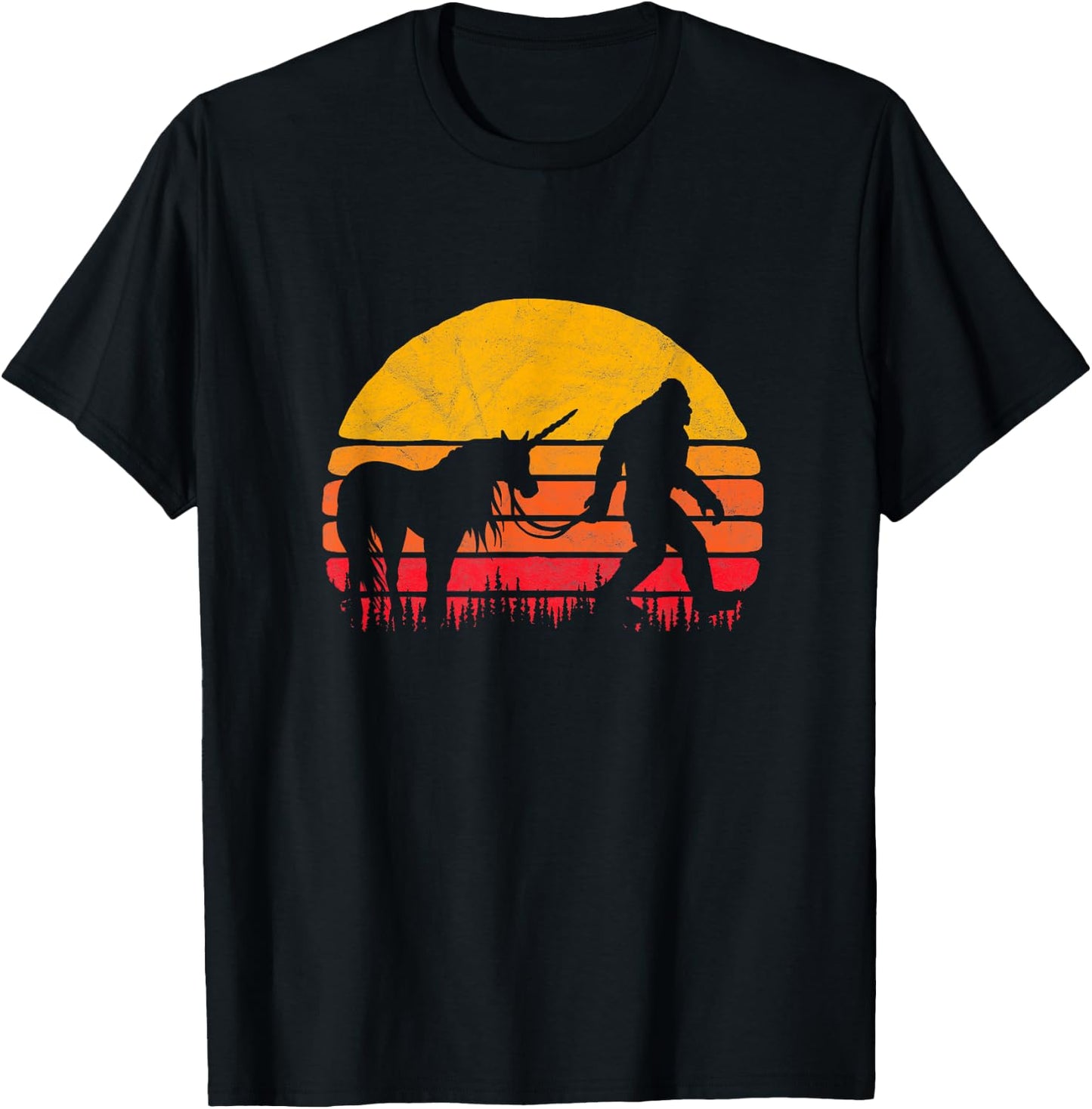 Bigfoot UFO Believer 2001 Funny Bigfoot / Sasquatch & Unicorn Retro Legends! T-Shirt - T-Shirt | Black