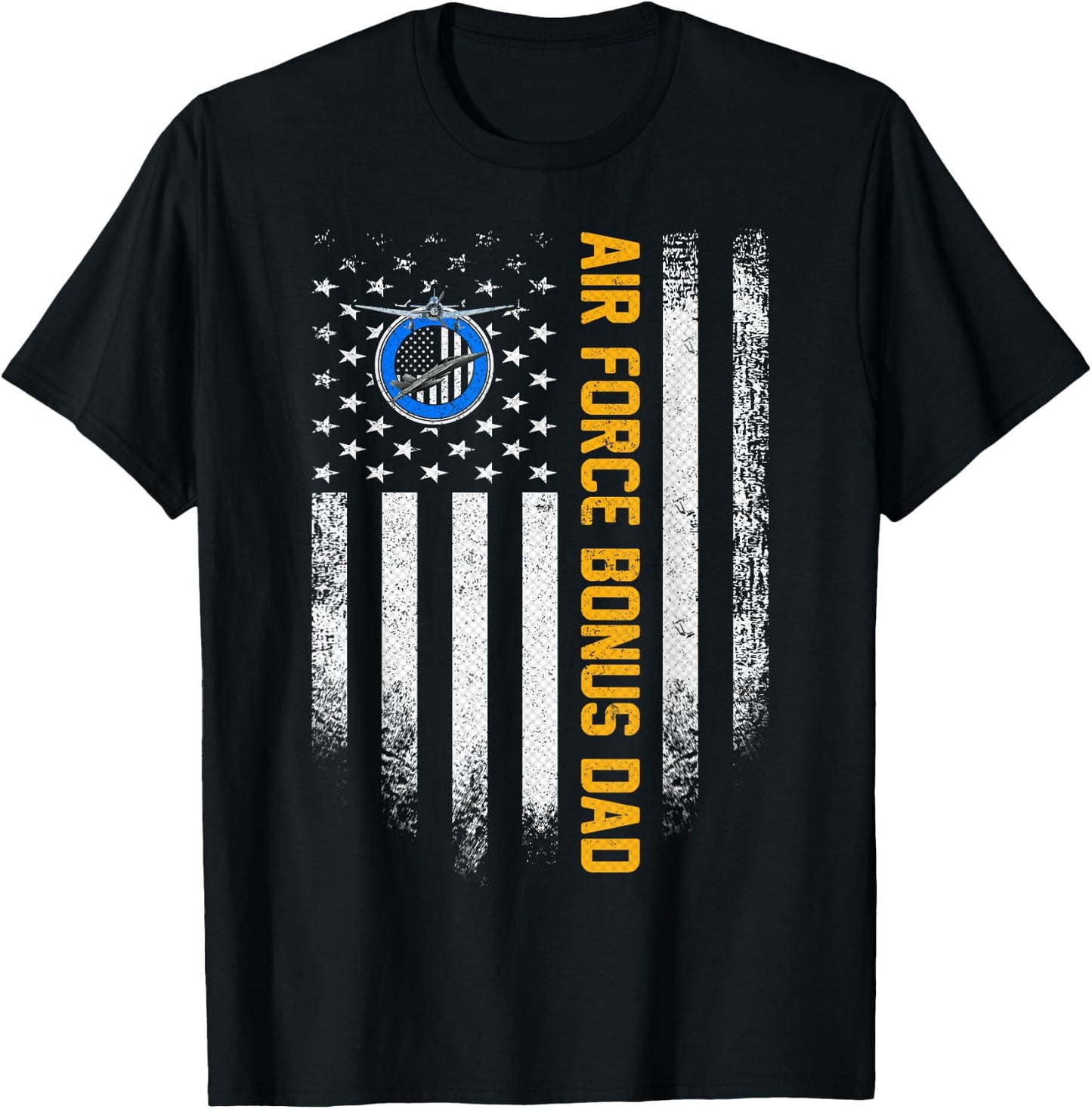Vintage USA American Flag Proud Air Force Veteran Bonus Dad T-Shirt - T-Shirt | Black