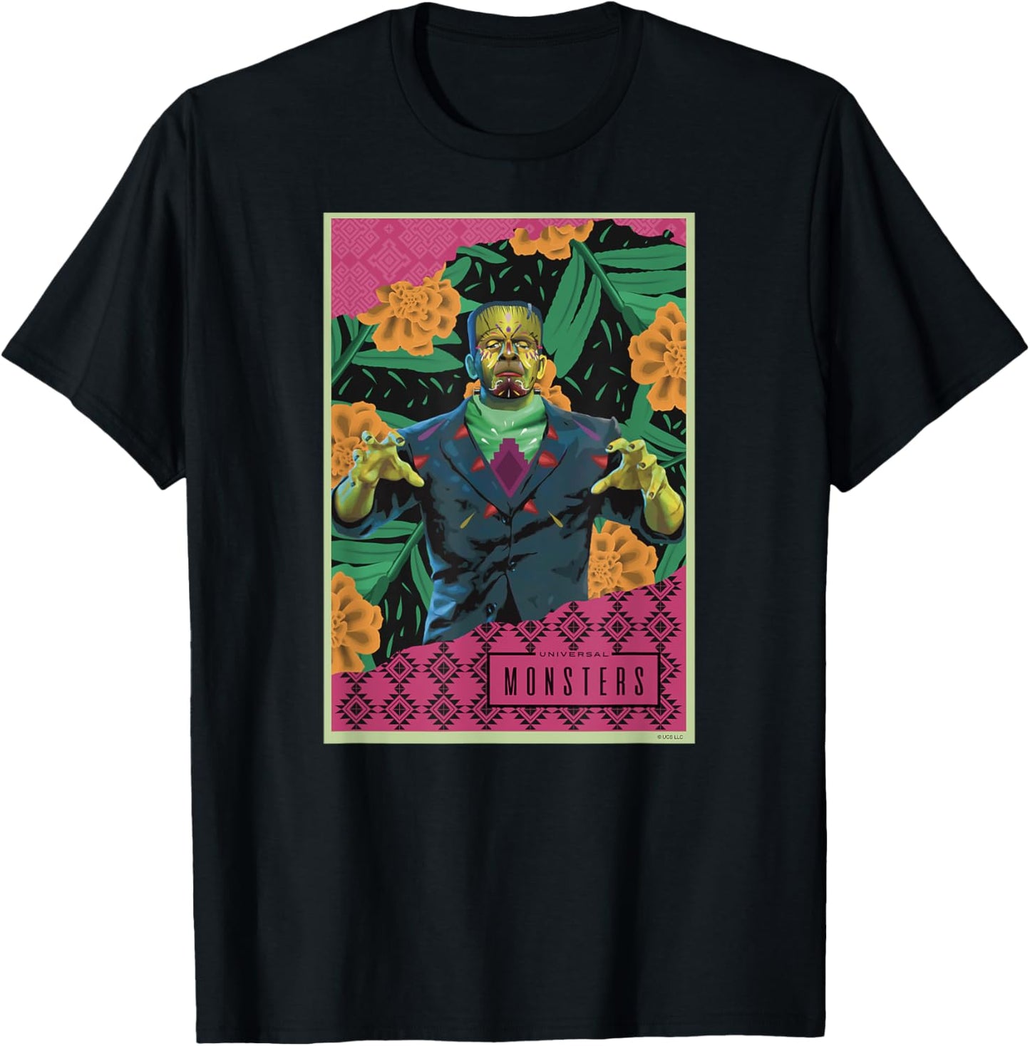 Universal Monsters Frankenstein Día De Los Muertos T-Shirt - T-Shirt | Black