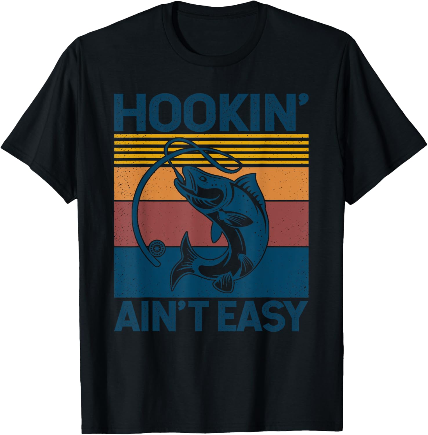 Fishing Hookin’ Ain’t Easy Vintage Retro Fisherman Gift Men T-Shirt - T-Shirt | Black