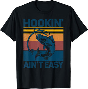 Fishing Hookin’ Ain’t Easy Vintage Retro Fisherman Gift Men T-Shirt - T-Shirt | Black