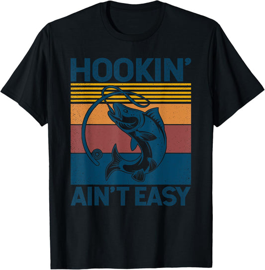Fishing Hookin’ Ain’t Easy Vintage Retro Fisherman Gift Men T-Shirt - T-Shirt | Black