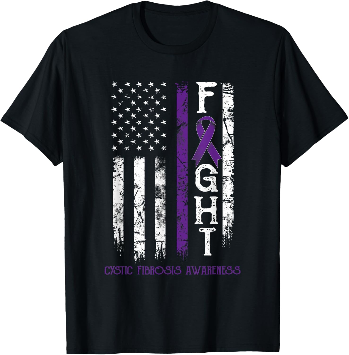 Cystic Fibrosis Warrior US Flag T-Shirt - T-Shirt | Black